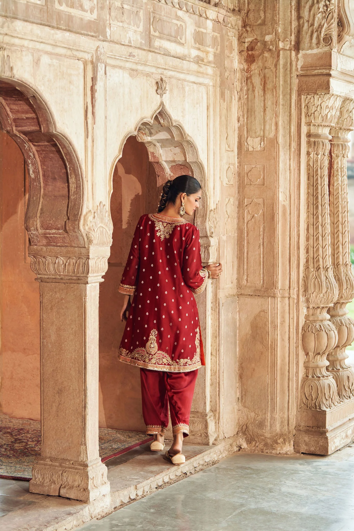 MEHWISH - DEEP RED SHORT KURTA WITH SALWAR AND DUPATTA (Lxrts) - Image 7
