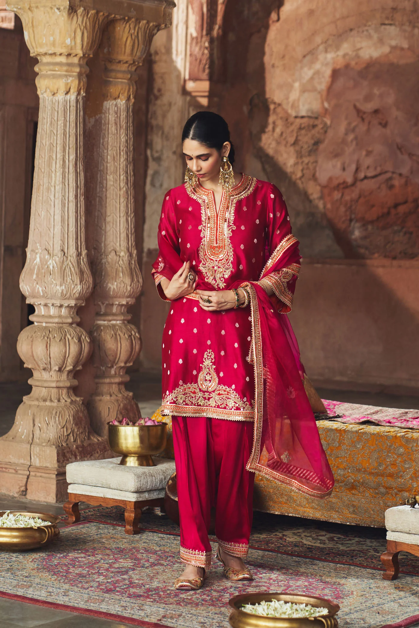 MEHWISH - Rani Hotpink SHORT KURTA WITH SALWAR AND DUPATTA - Image 3