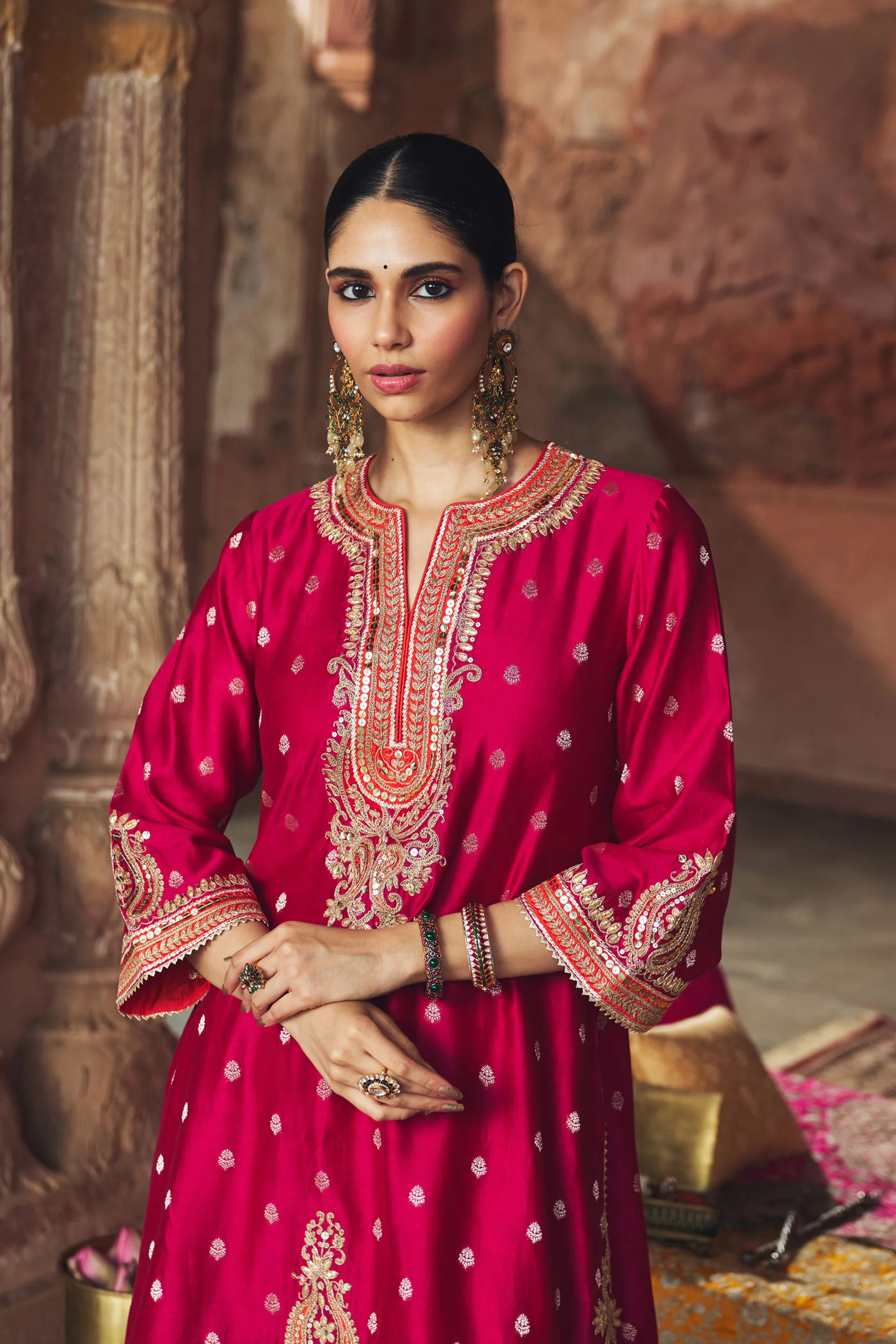 MEHWISH - Rani Hotpink SHORT KURTA WITH SALWAR AND DUPATTA - Image 4