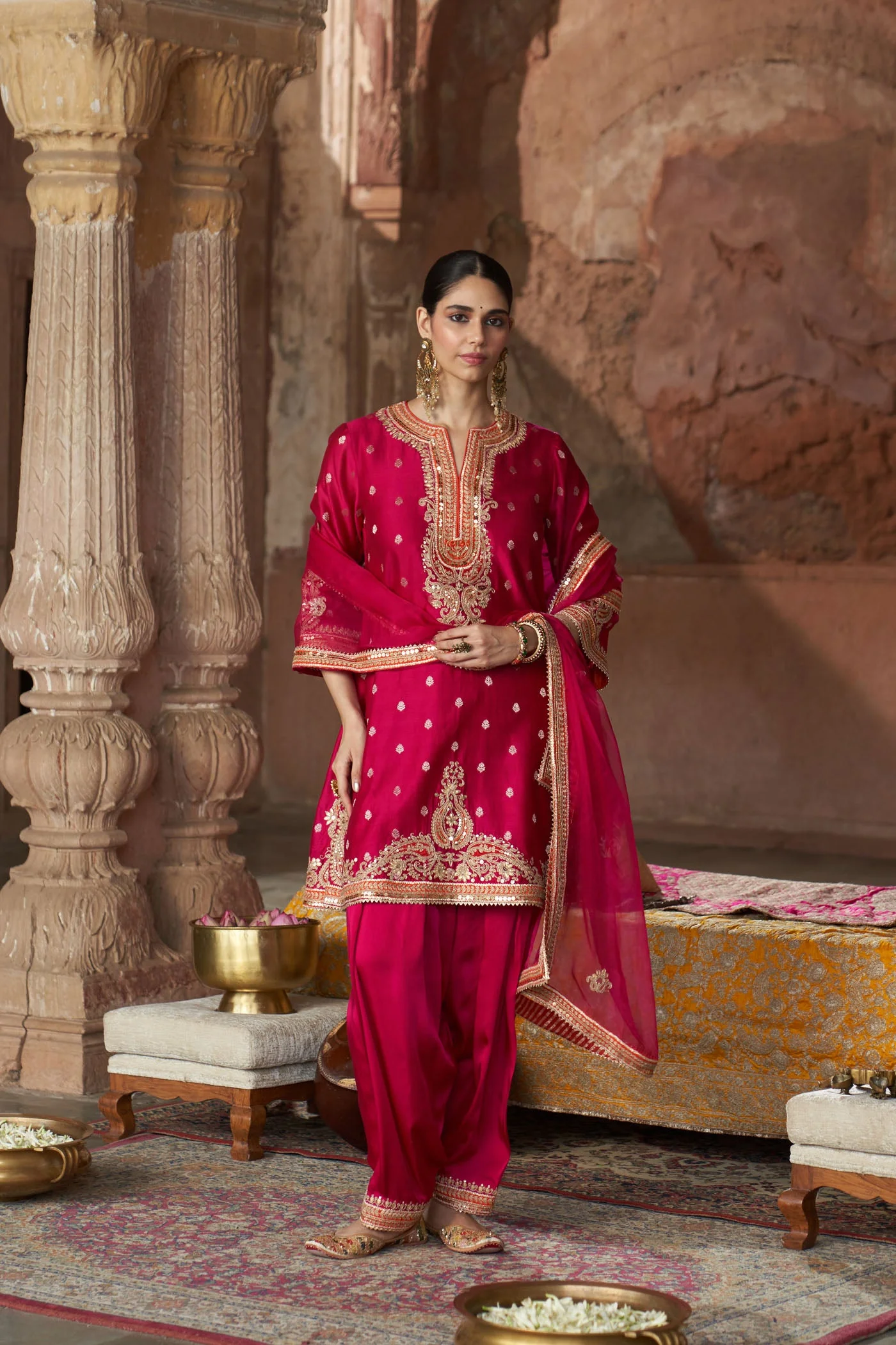 MEHWISH - HOTPINK SHORT KURTA WITH SALWAR AND DUPATTA (Lxrts) - Image 2