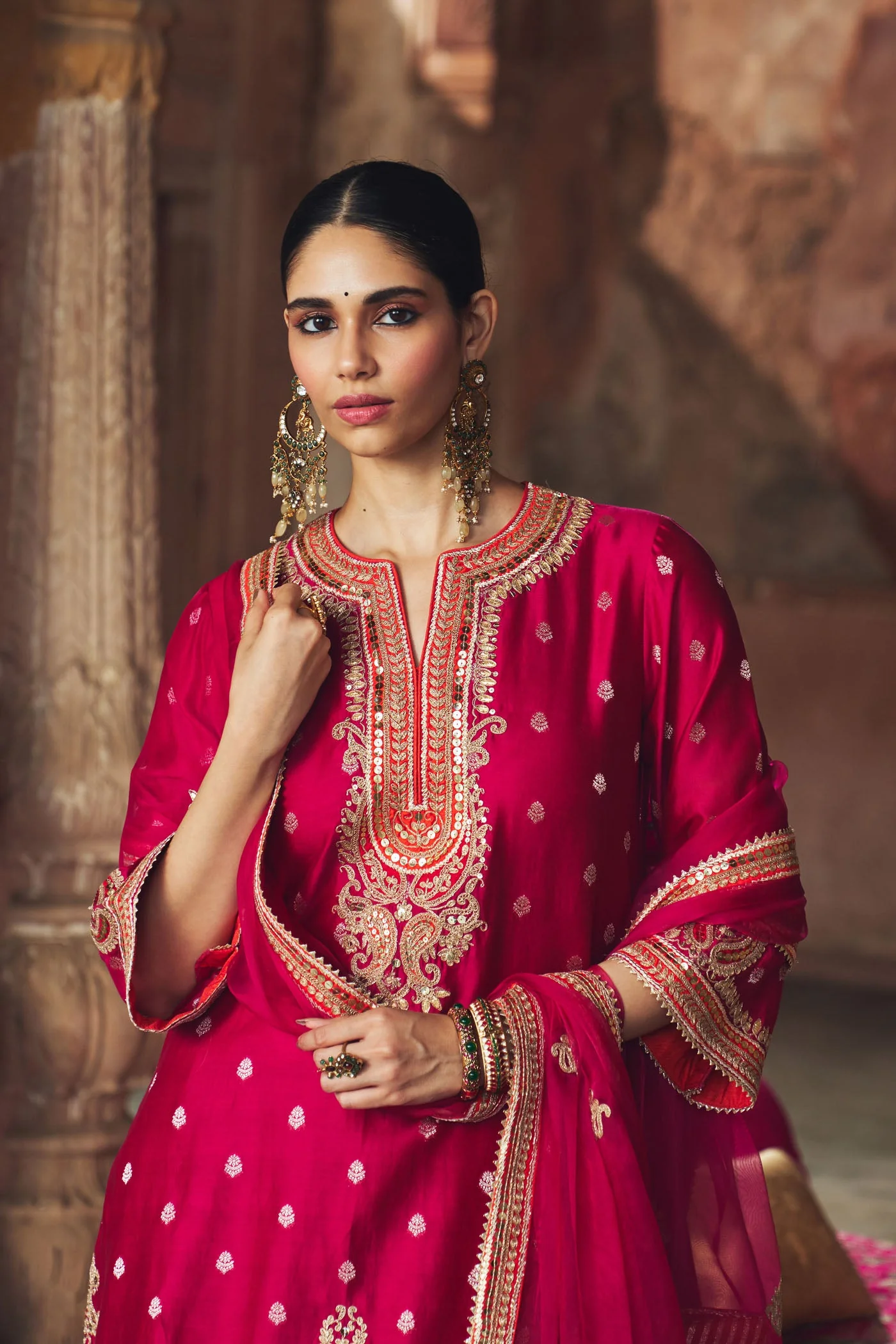 MEHWISH - HOTPINK SHORT KURTA WITH SALWAR AND DUPATTA (Lxrts) - Image 5