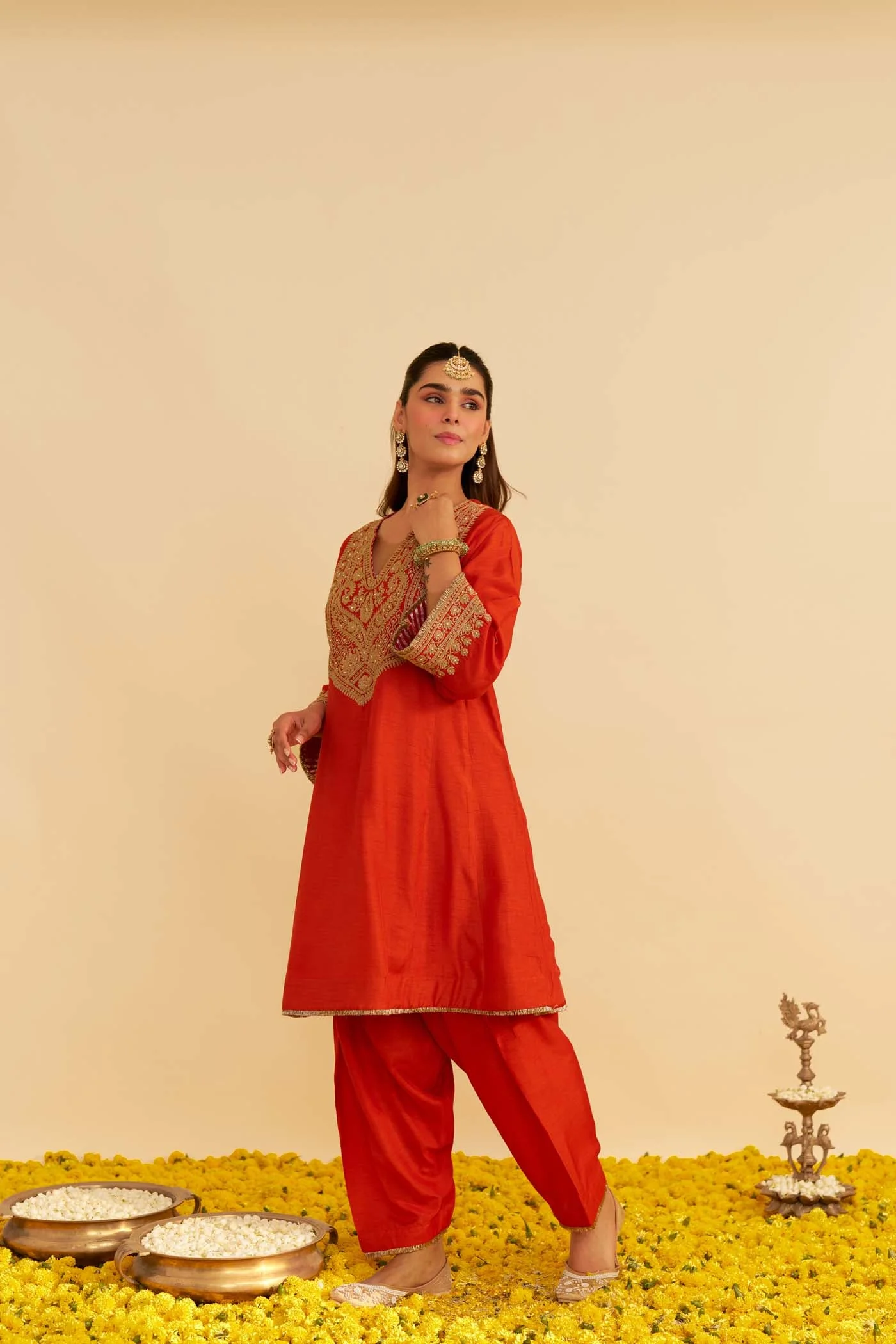 MEHZA - BURNT ORANGE SHORT CHAUGA WITH SALWAR (Lxrts) - Image 2