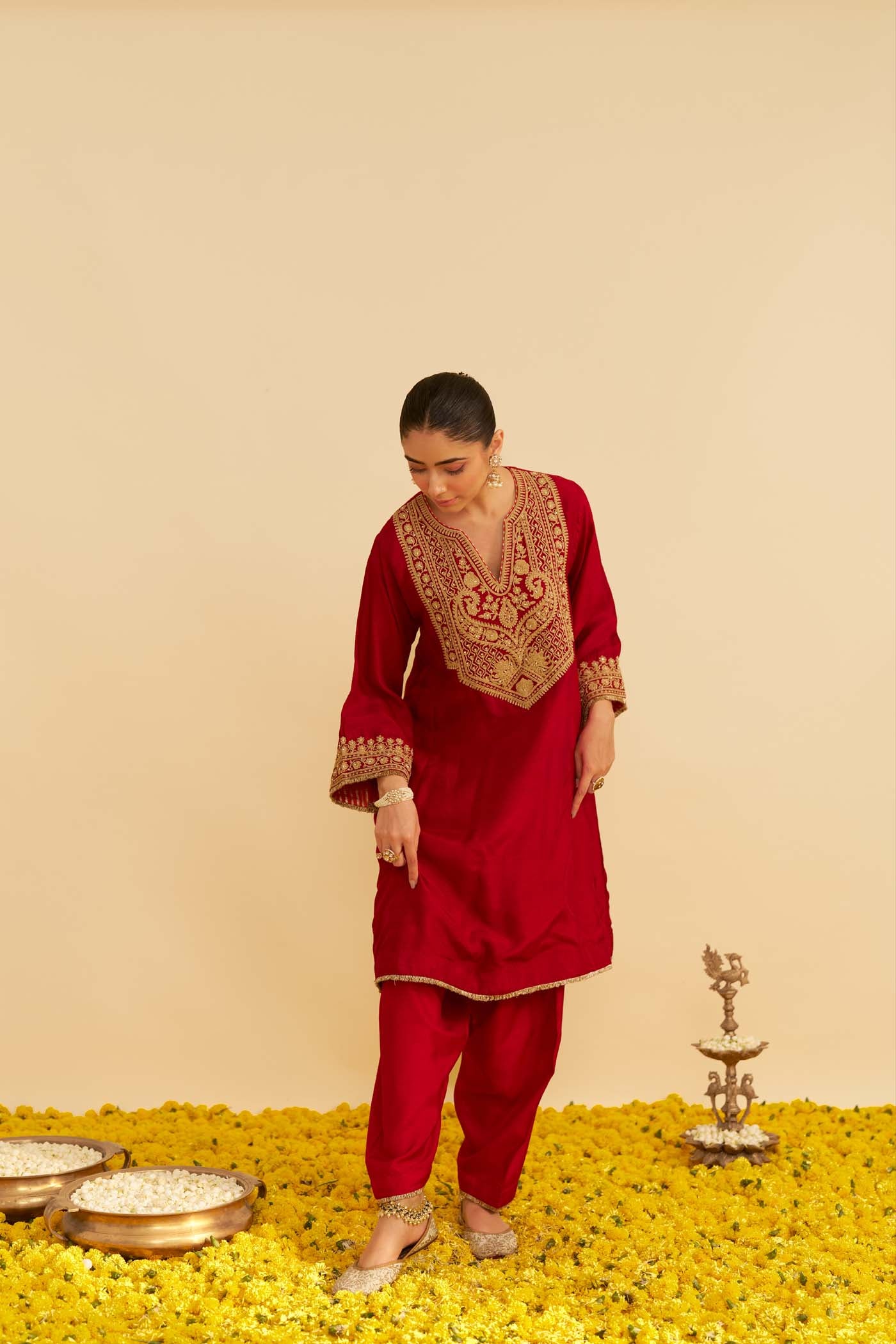MEHZA - DEEP RED SHORT CHAUGA WITH SALWAR - Image 2