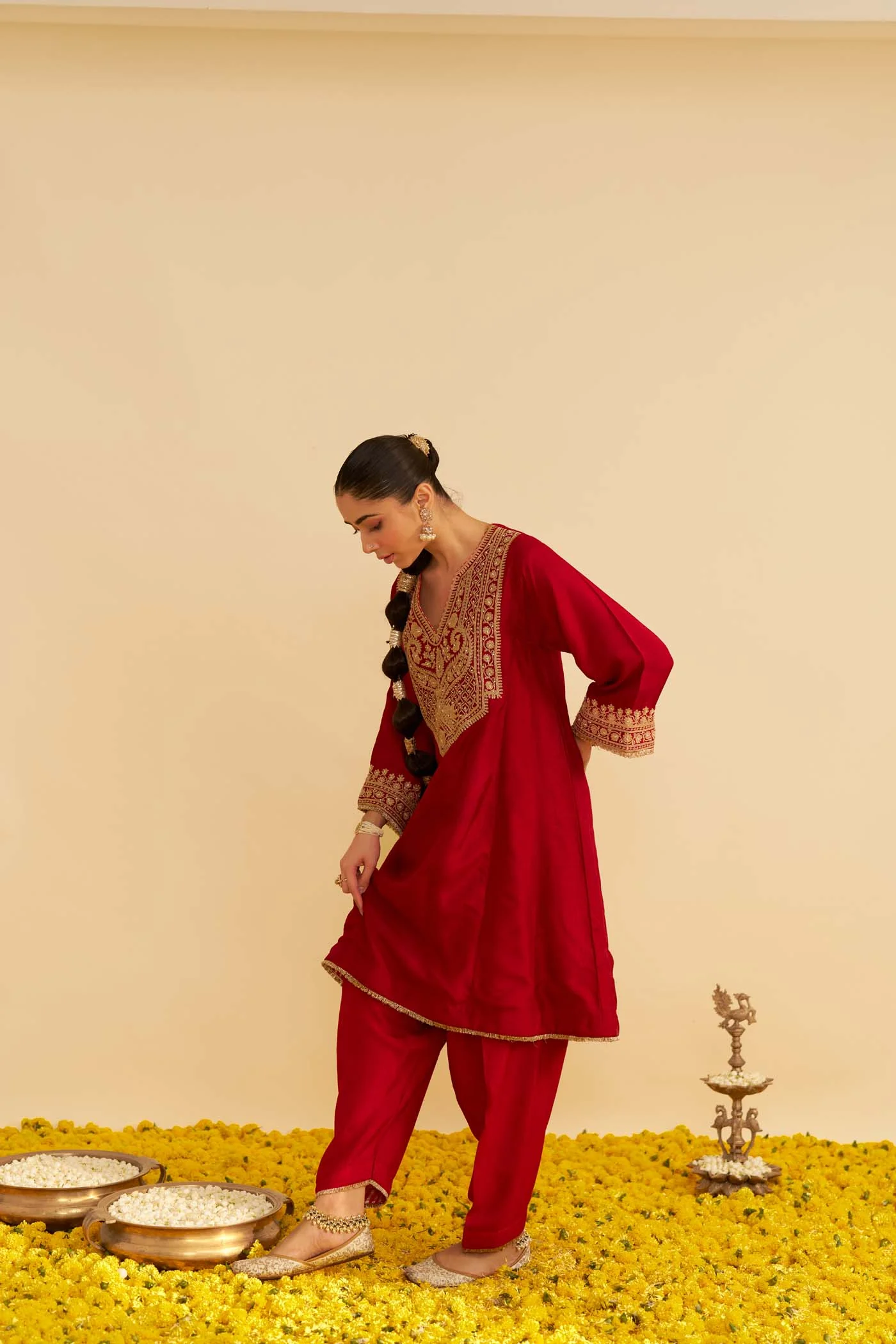 MEHZA - DEEP RED SHORT CHAUGA WITH SALWAR - Image 3