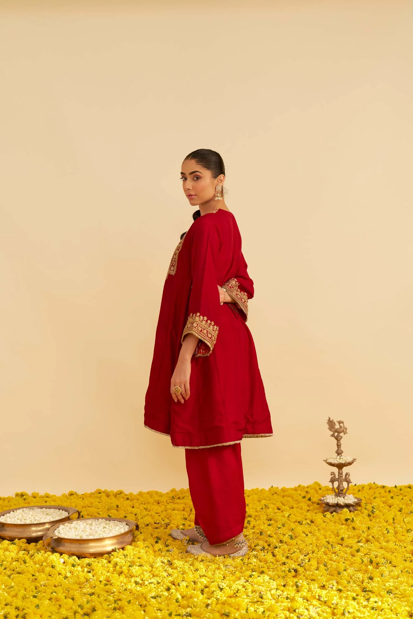 MEHZA - DEEP RED SHORT CHAUGA WITH SALWAR - Image 6