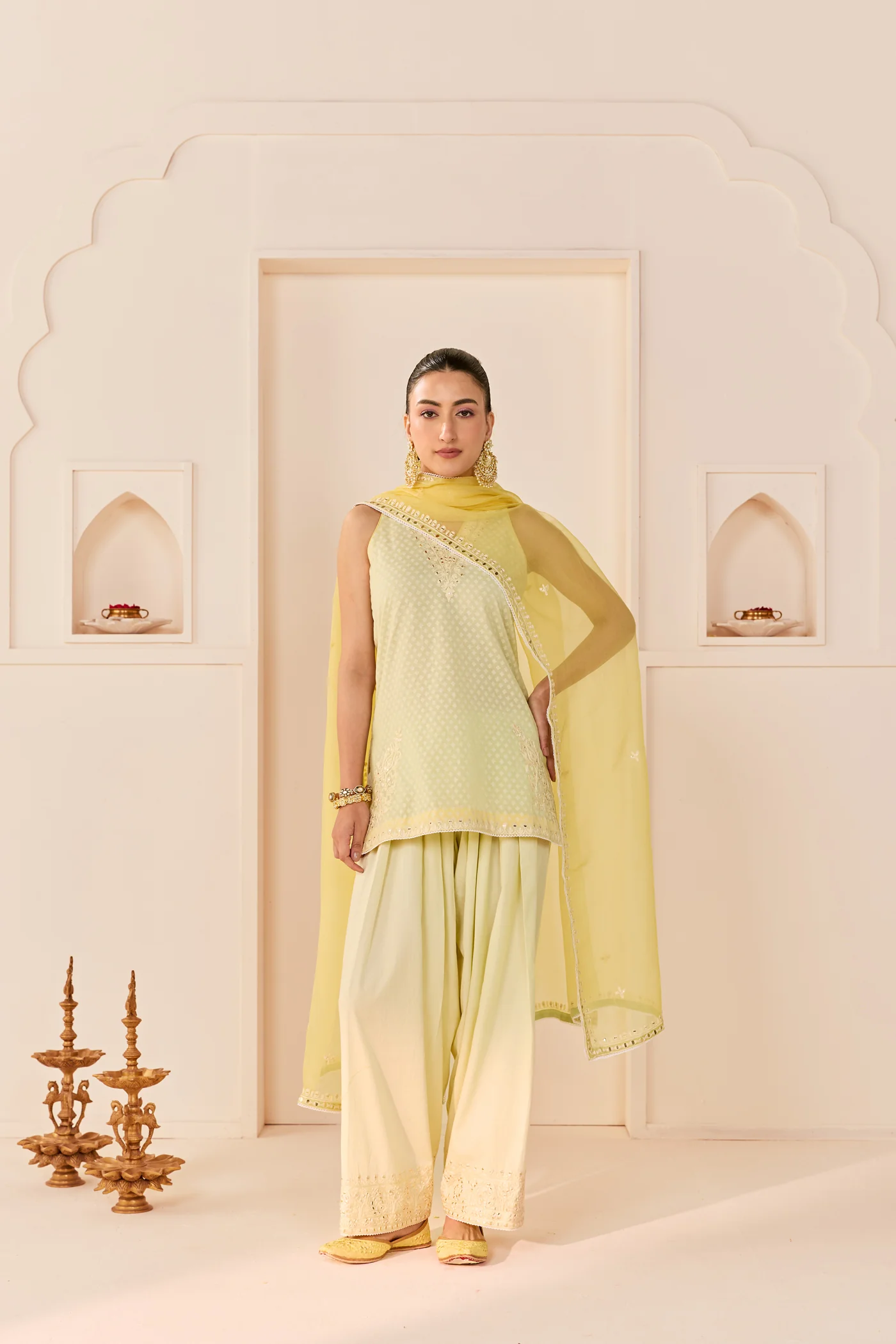 Miral - Mint Green Short Kurta With Farsi Salwar