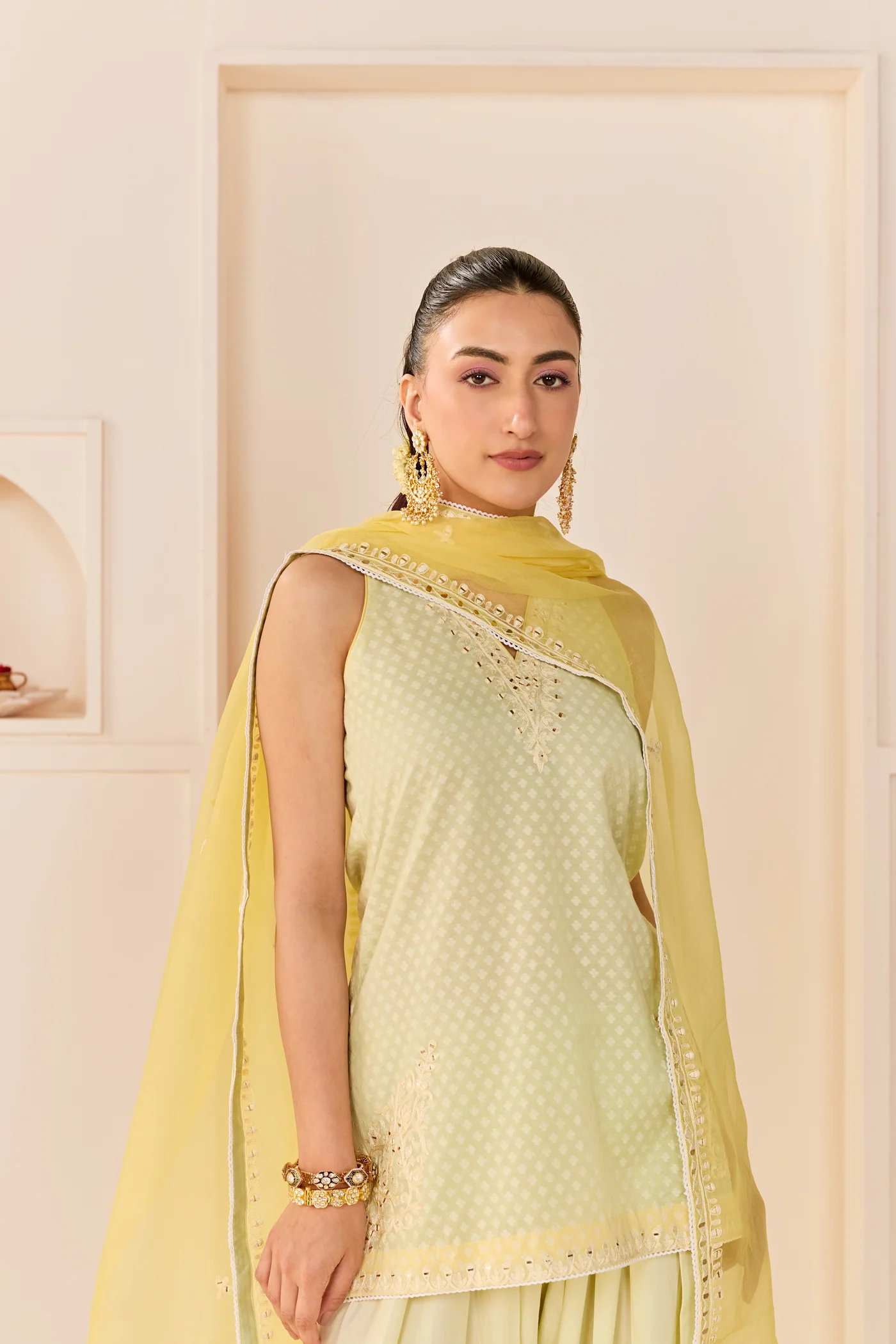 Miral - Mint Green Short Kurta With Farsi Salwar - Image 2