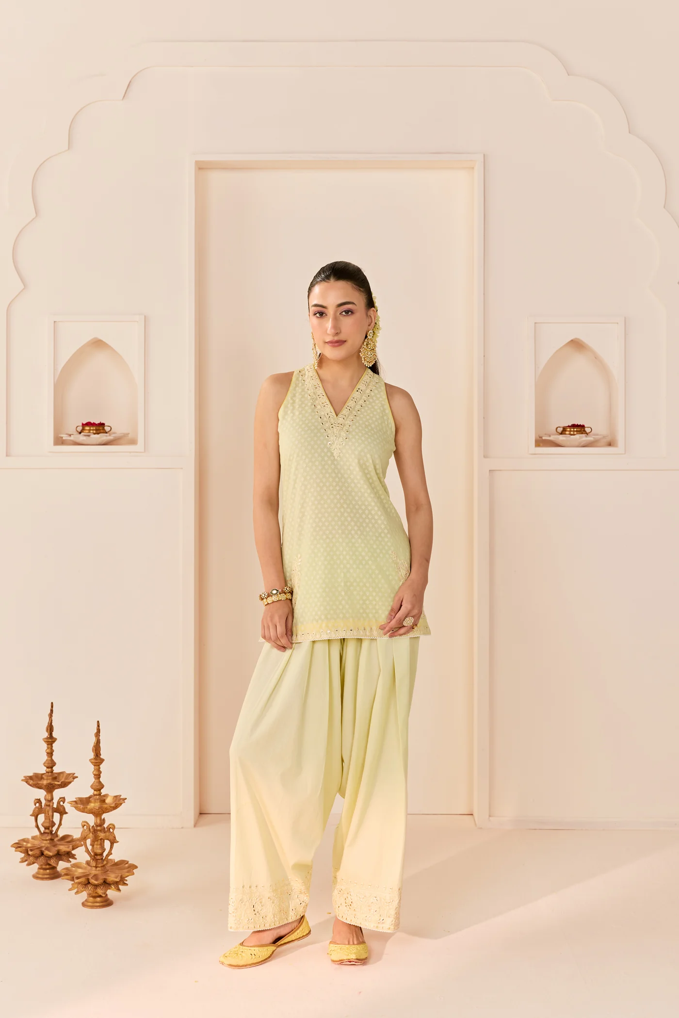 Miral - Mint Green Short Kurta With Farsi Salwar - Image 3