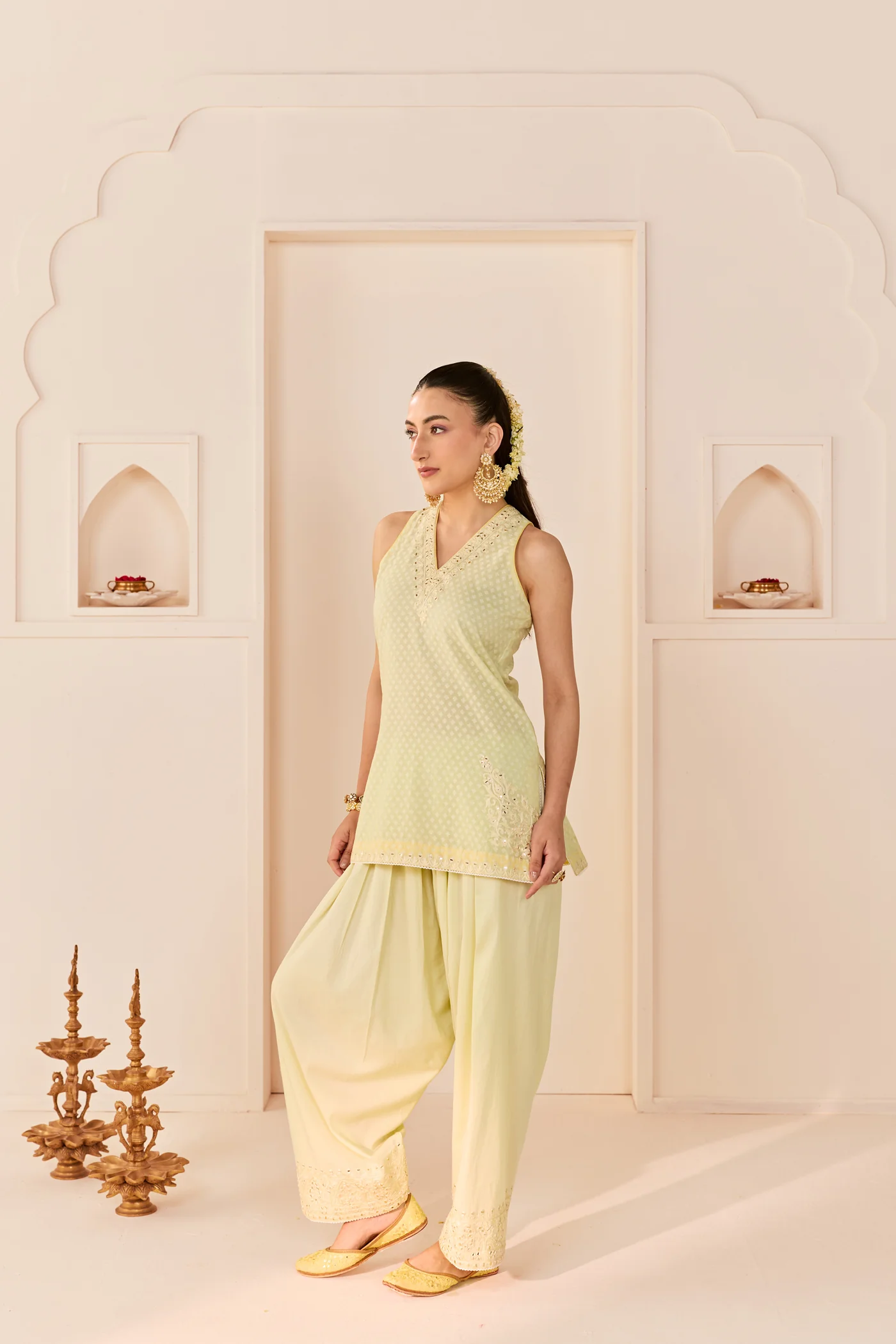 Miral - Mint Green Short Kurta With Farsi Salwar - Image 4