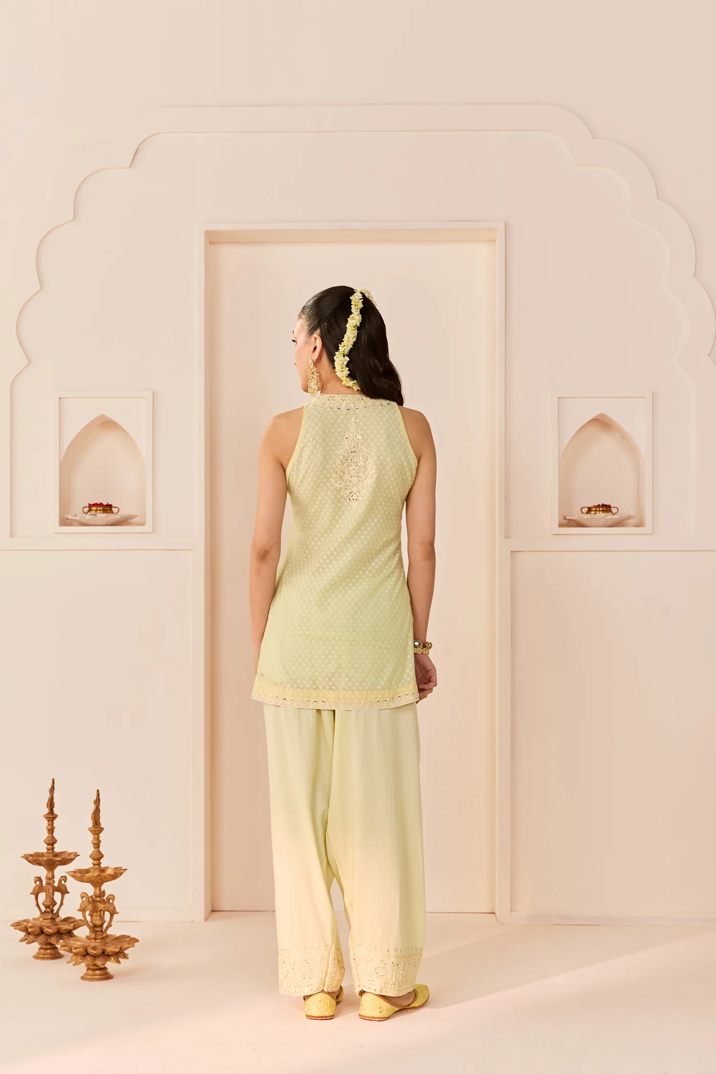 Miral - Mint Green Short Kurta With Farsi Salwar - Image 5