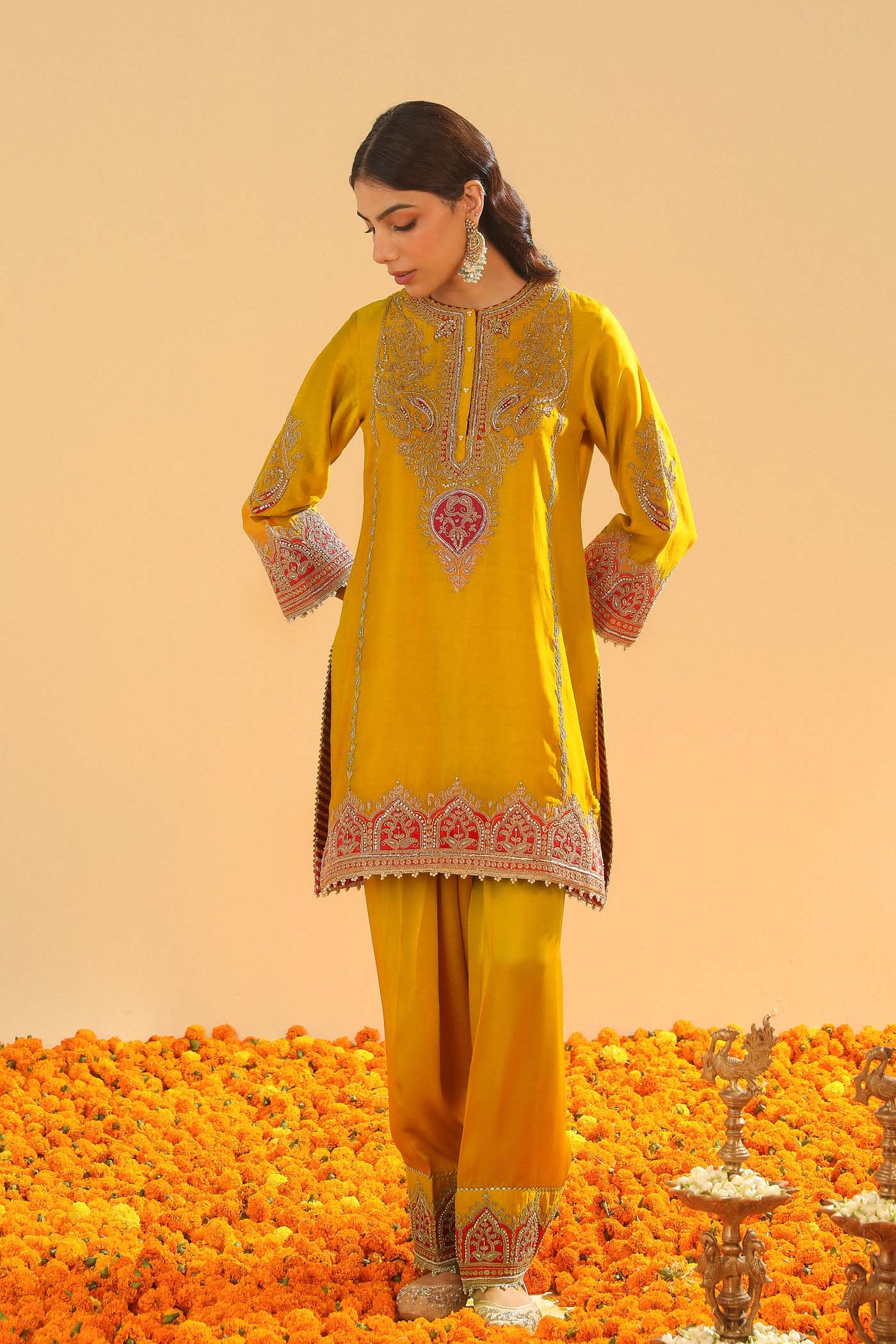 Mirha - Mustard Short Straight Kurta with Salwar (Lxrts) - Image 4