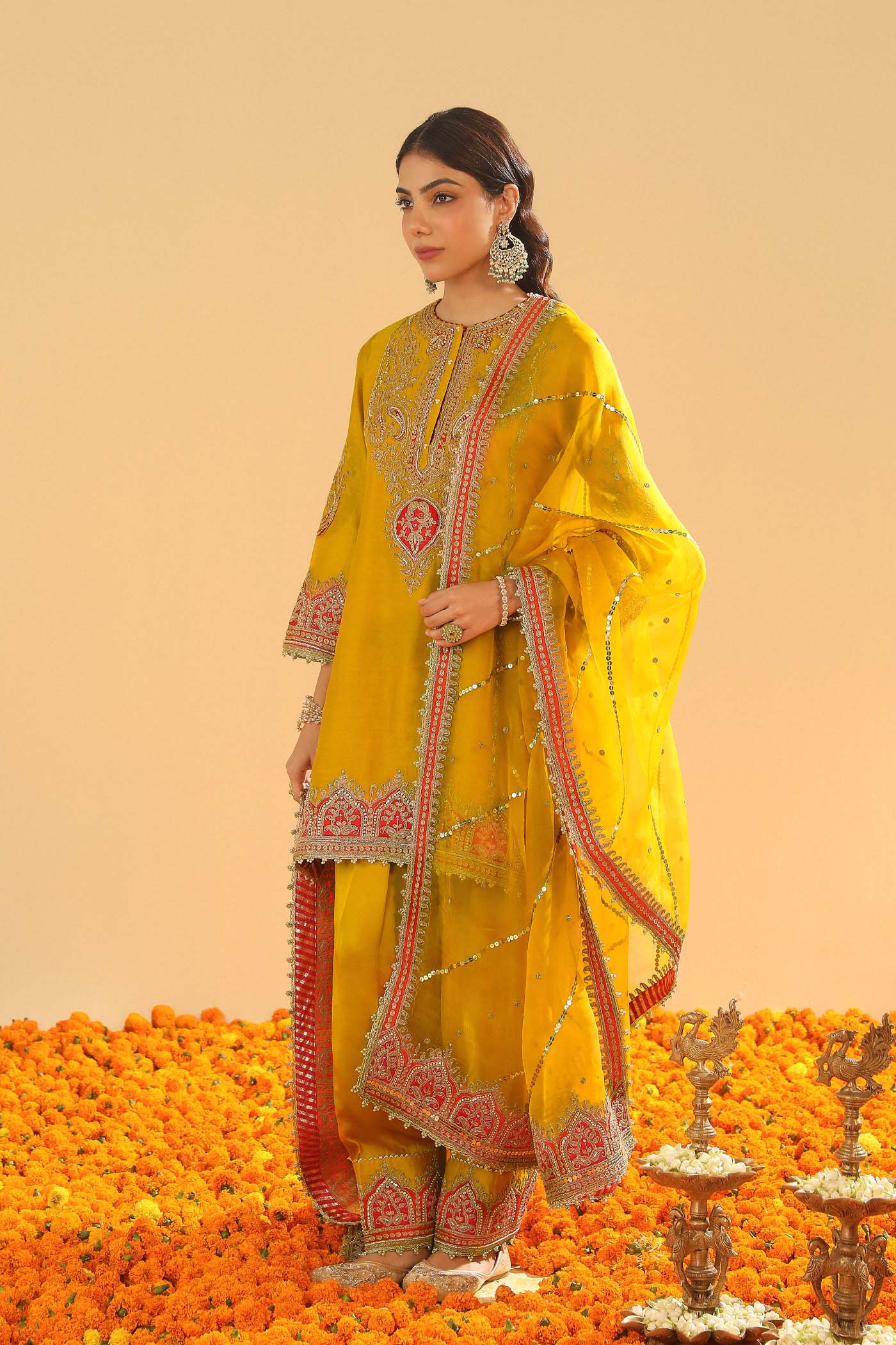 Mirha - Mustard Short Straight Kurta with Salwar (Lxrts) - Image 8