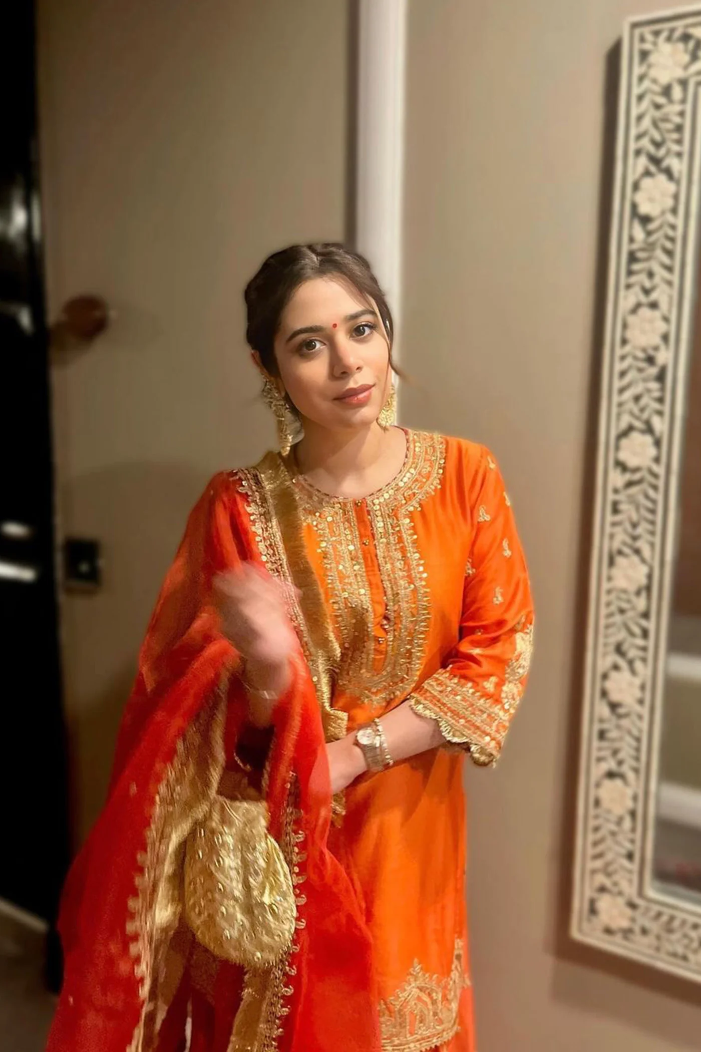 Tarini Bhatia In MISHIKA - BURNT ORANGE KURTA WITH SHARARA AND DUPATTA - Image 4
