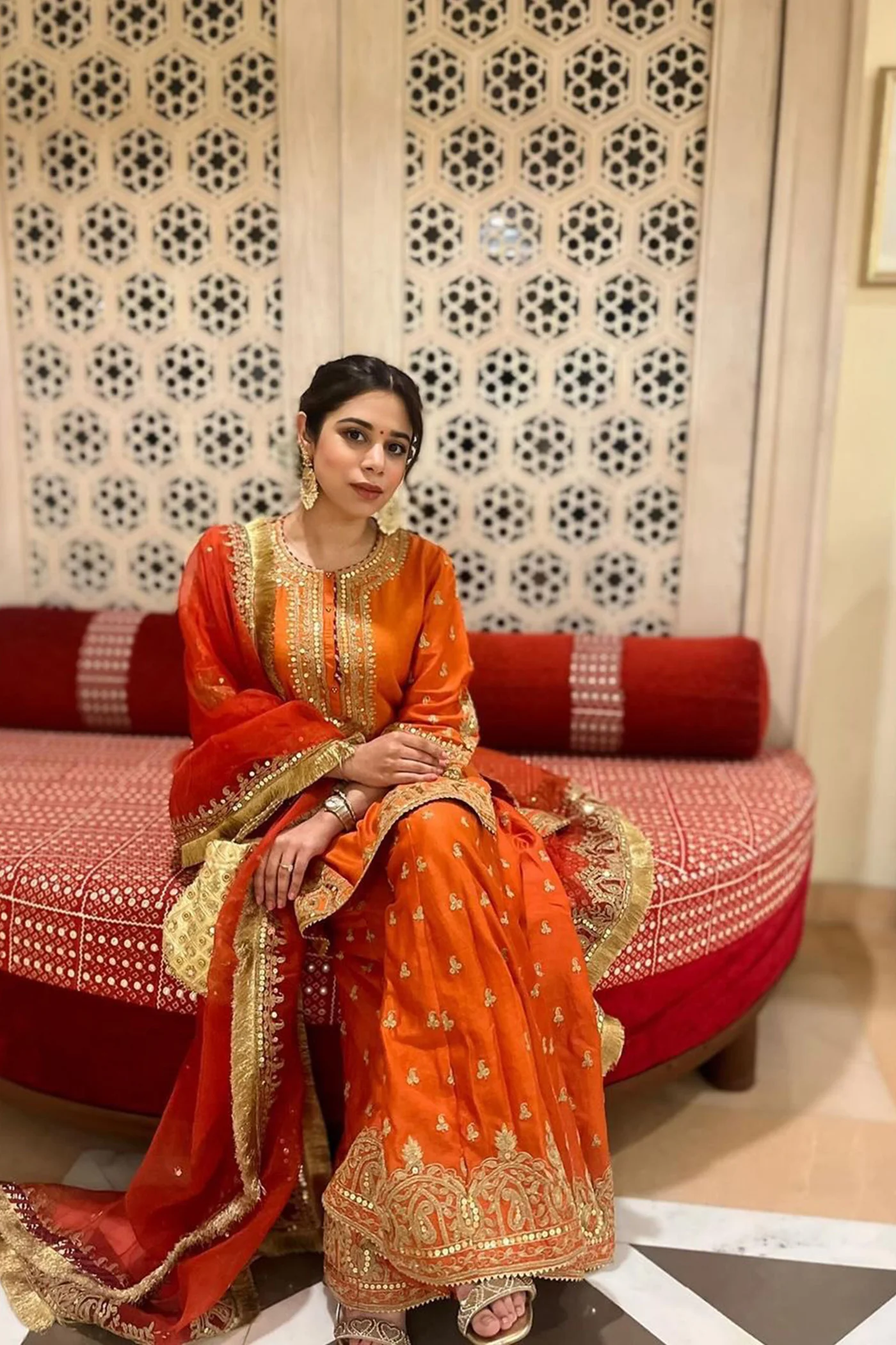 Tarini Bhatia In MISHIKA - BURNT ORANGE KURTA WITH SHARARA AND DUPATTA - Image 5