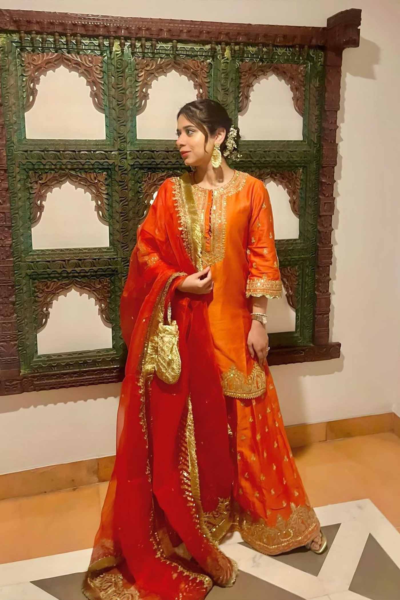 Tarini Bhatia In MISHIKA - BURNT ORANGE KURTA WITH SHARARA AND DUPATTA - Image 7