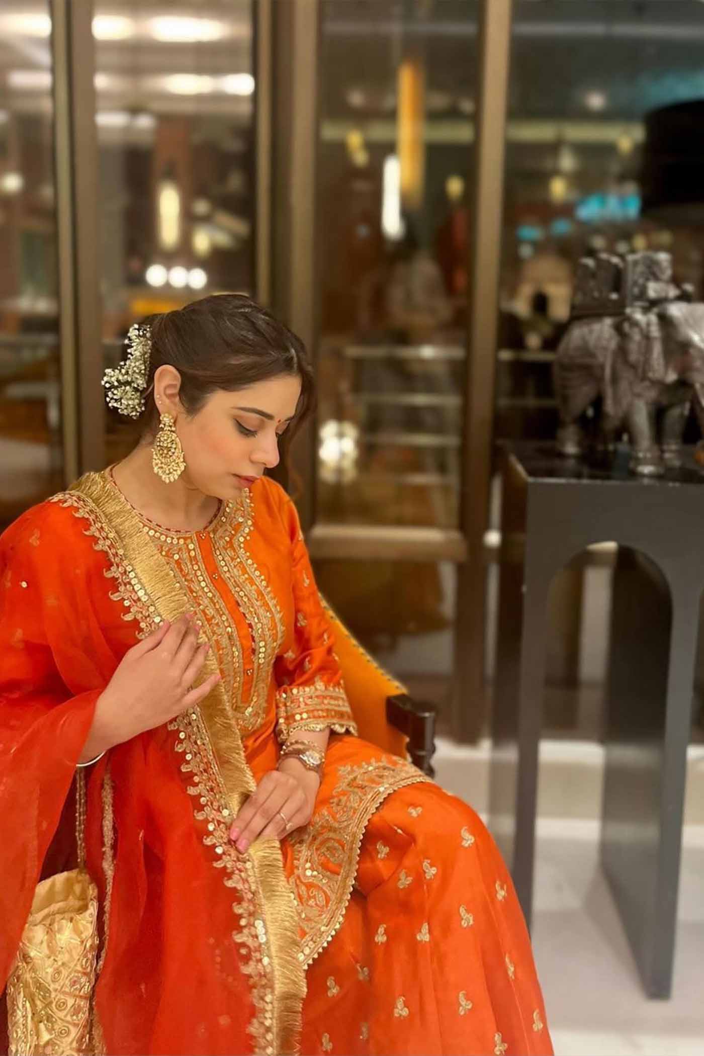 Tarini Bhatia In MISHIKA - BURNT ORANGE KURTA WITH SHARARA AND DUPATTA - Image 8