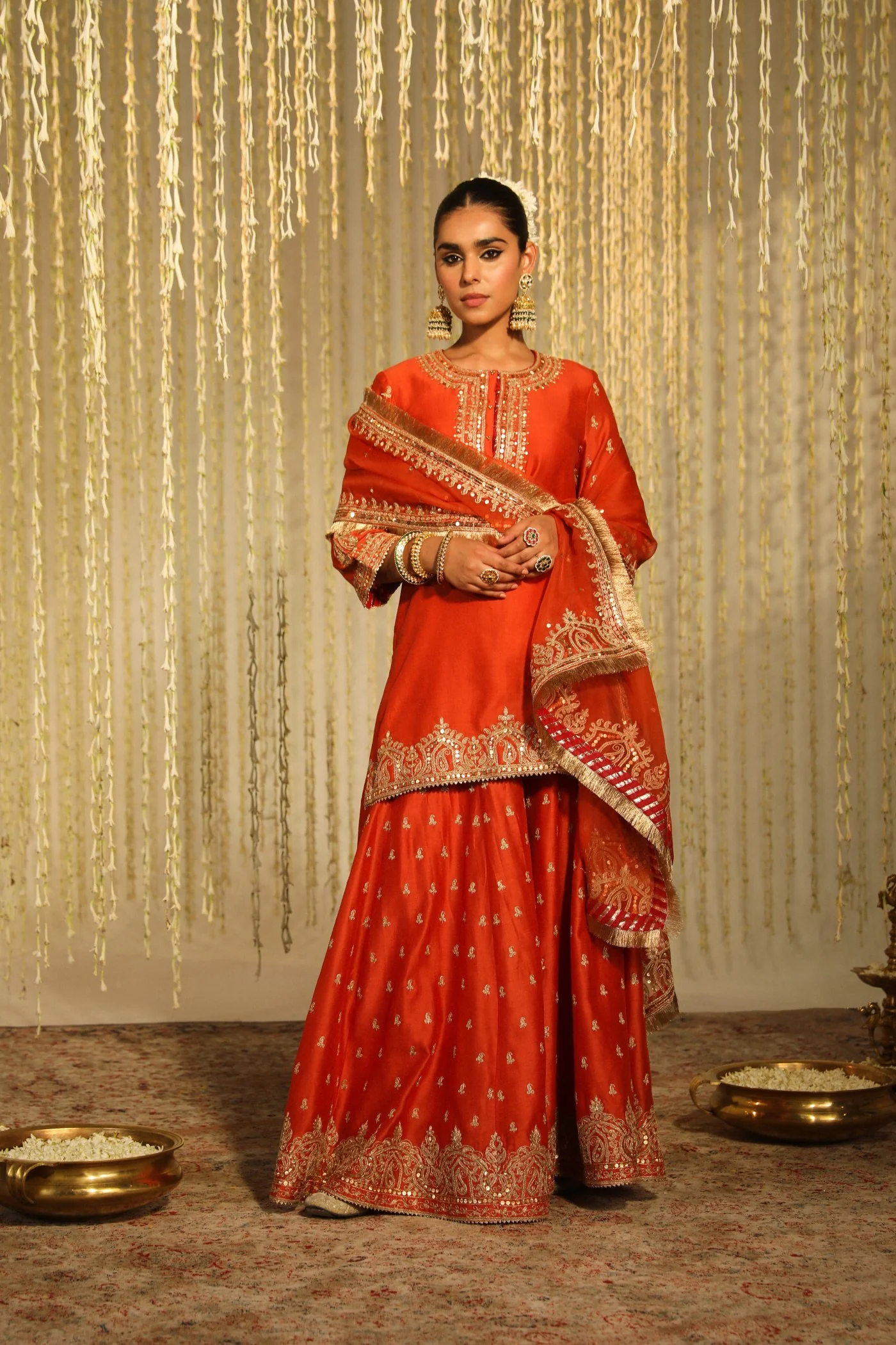 Devika Vinayek In MISHIKA - BURNT ORANGE KURTA WITH SHARARA AND DUPATTA - Image 2