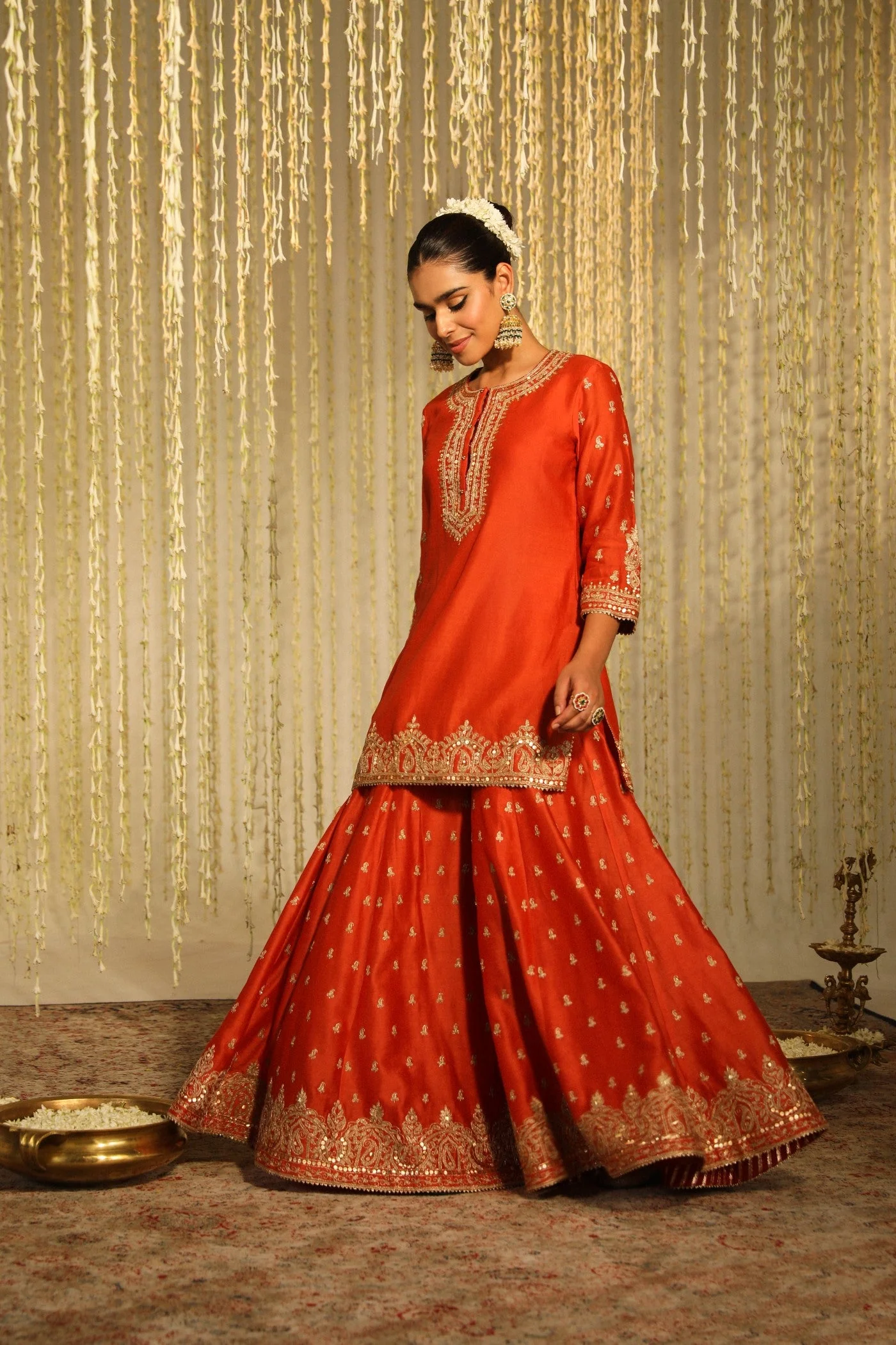 MISHIKA - BURNT ORANGE KURTA WITH SHARARA AND DUPATTA (LXRTS) - Image 2