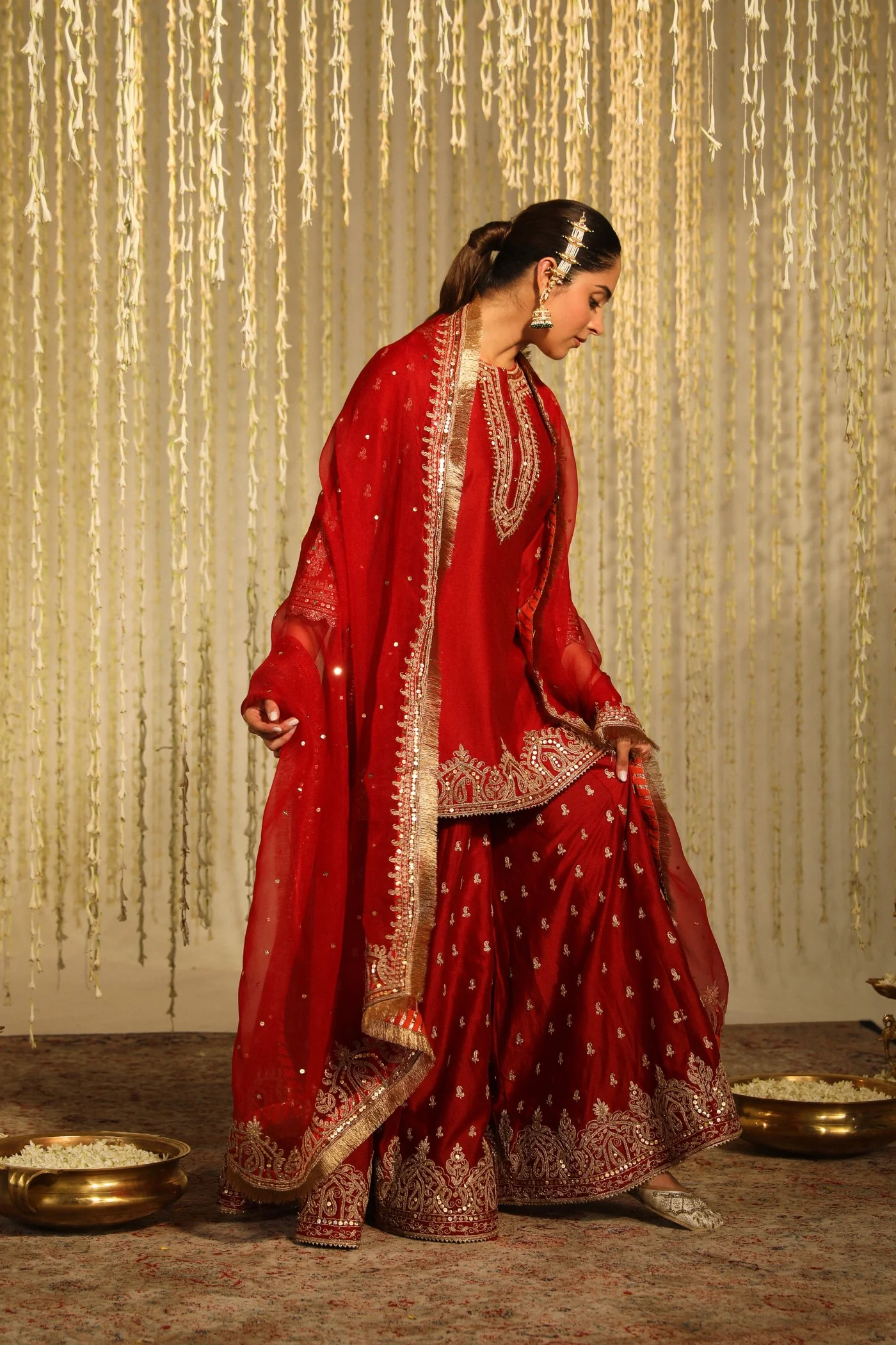 MEHAL KEJRIWAL in MISHIKA - DEEP RED KURTA WITH SHARARA AND DUPATTA - Image 3
