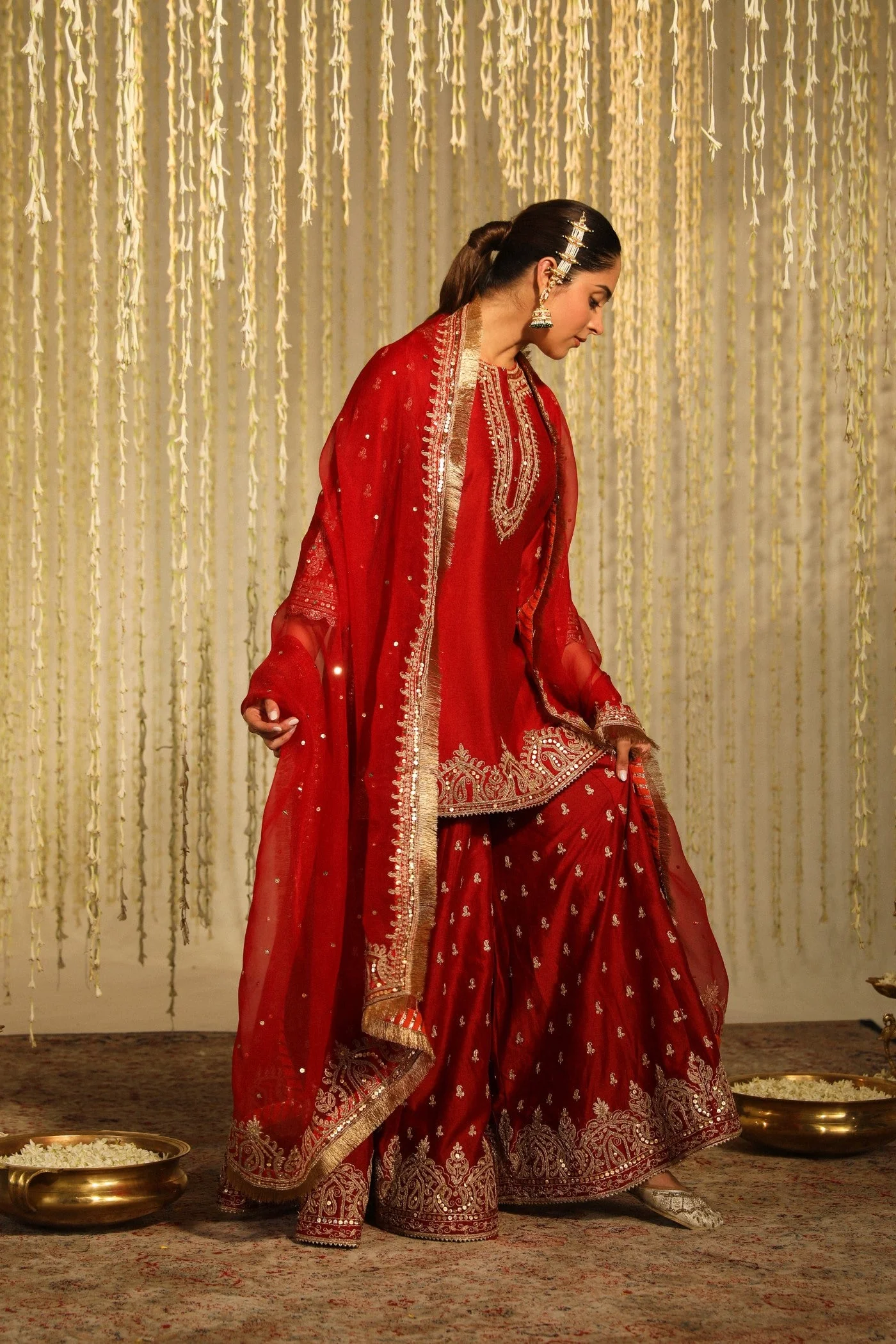 MISHIKA - DEEP RED KURTA WITH SHARARA AND DUPATTA (LXRTS) - Image 2