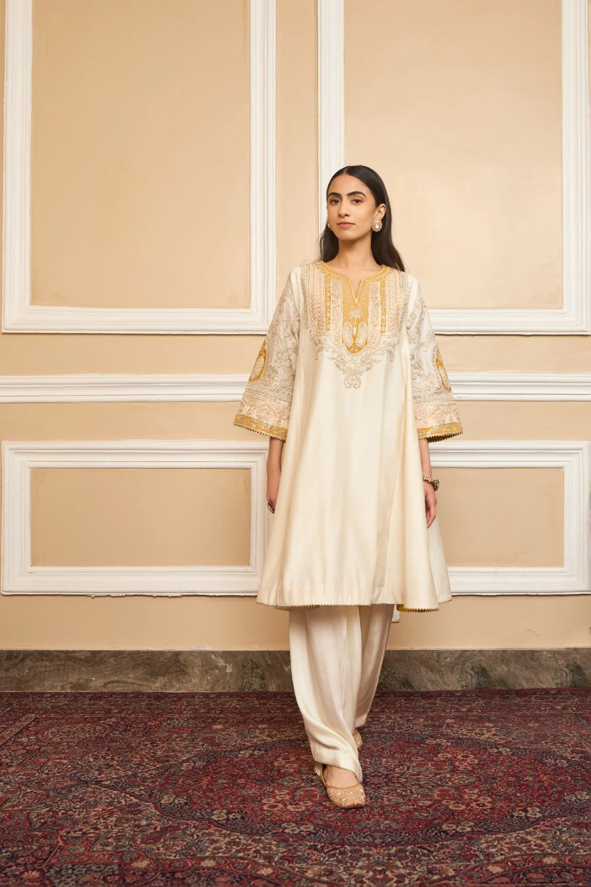 MOHSINA - DAISY IVORY SHORT KALIDAAR CHOGA WITH SALWAR (LXRTS) - Image 2