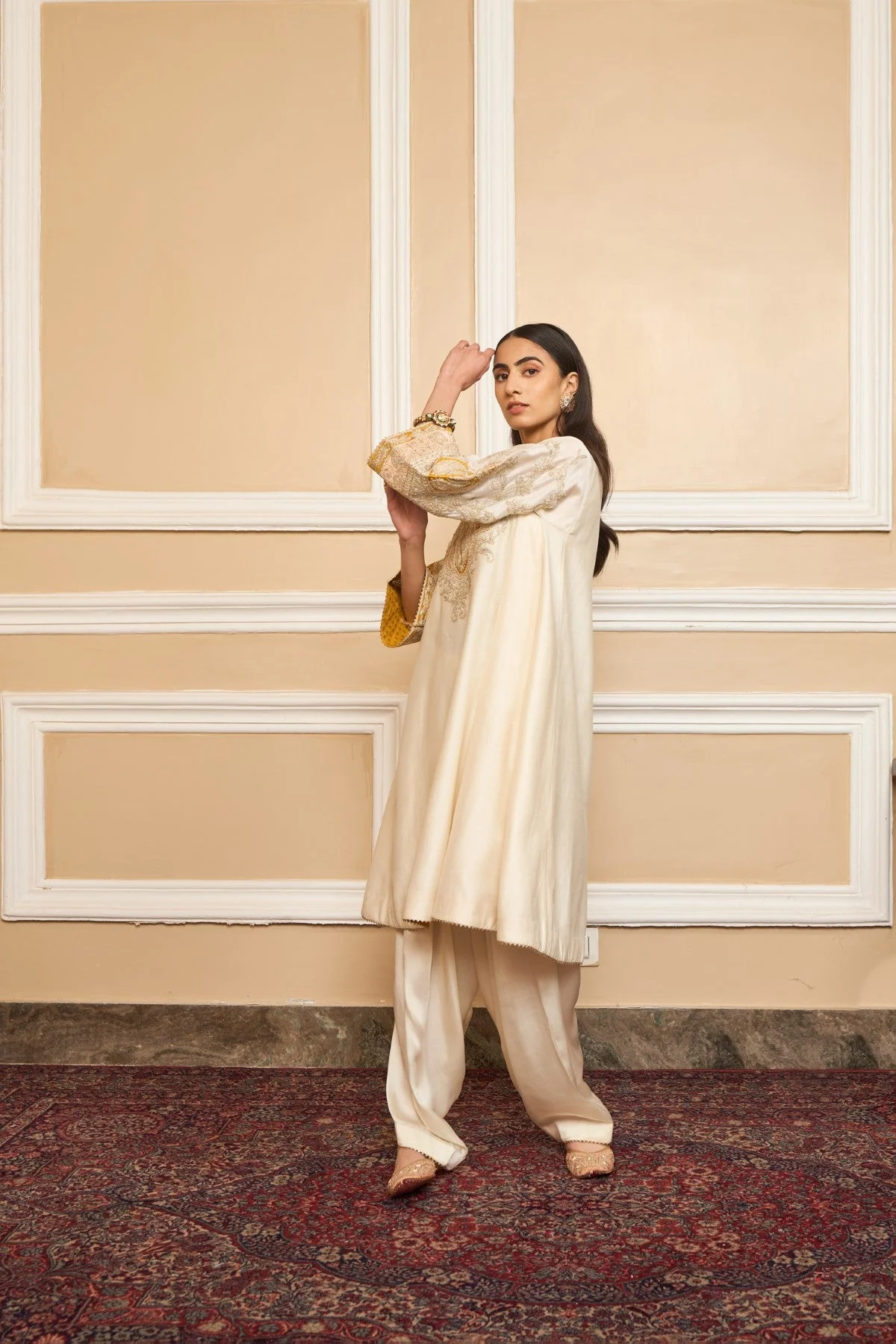 MOHSINA - DAISY IVORY SHORT KALIDAAR CHOGA WITH SALWAR (LXRTS) - Image 5