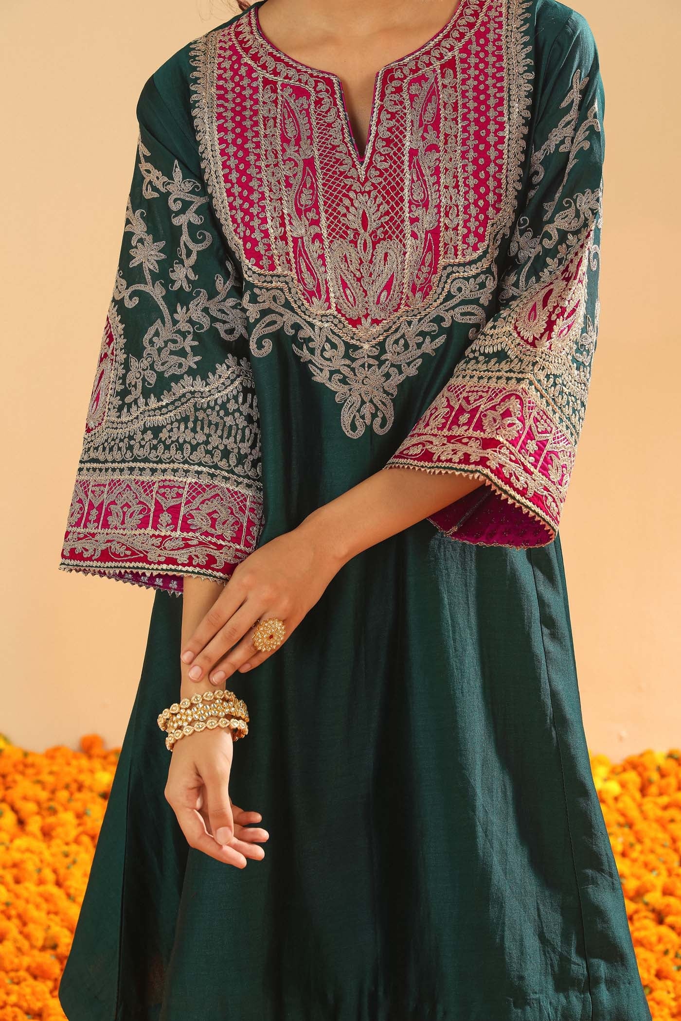 Mohsina - Emerald Green Short Kalidaar Chauga with Salwar (LXRTS) - Image 5