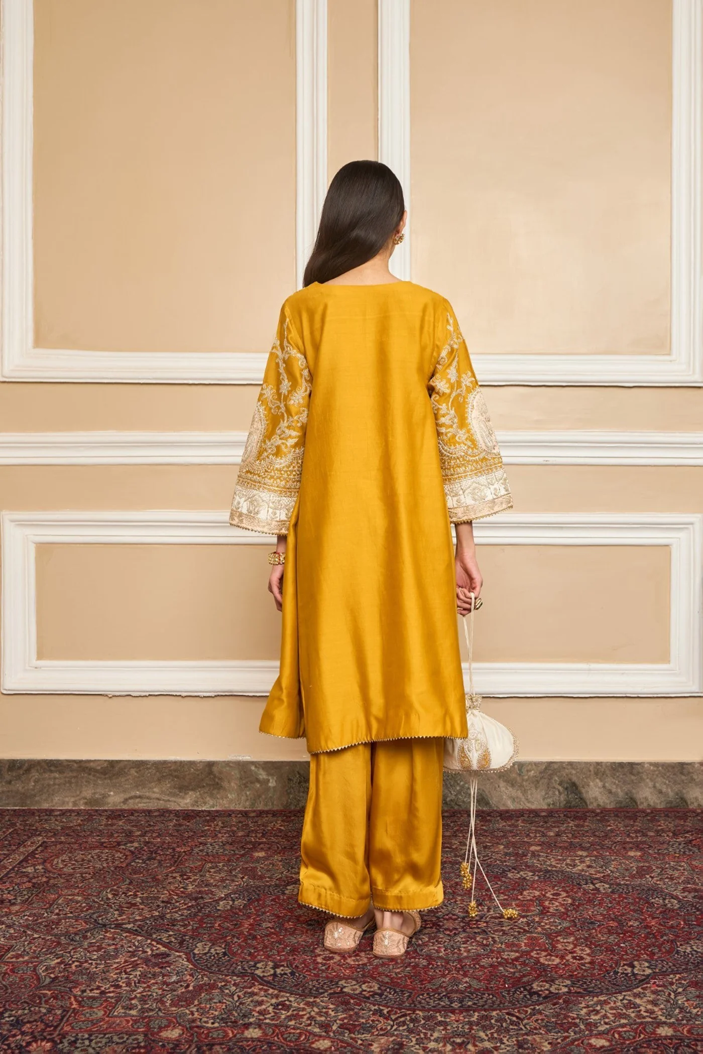 MOHSINA - GLAZE MUSTARD SHORT KALIDAAR CHOGA WITH SALWAR (LXRTS) - Image 5
