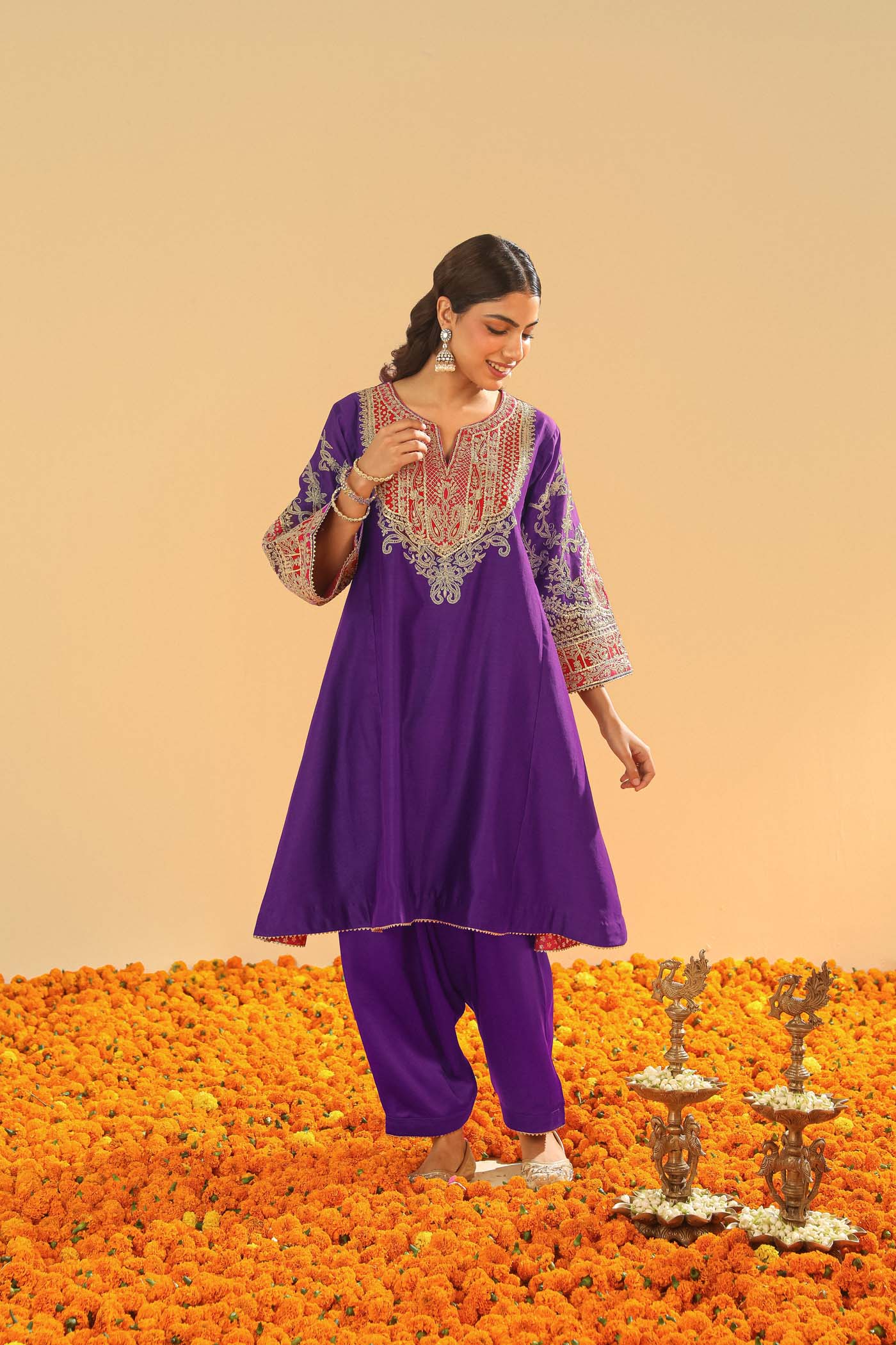 Mohsina - Purple Short Kalidaar Chauga with Salwar - Image 3