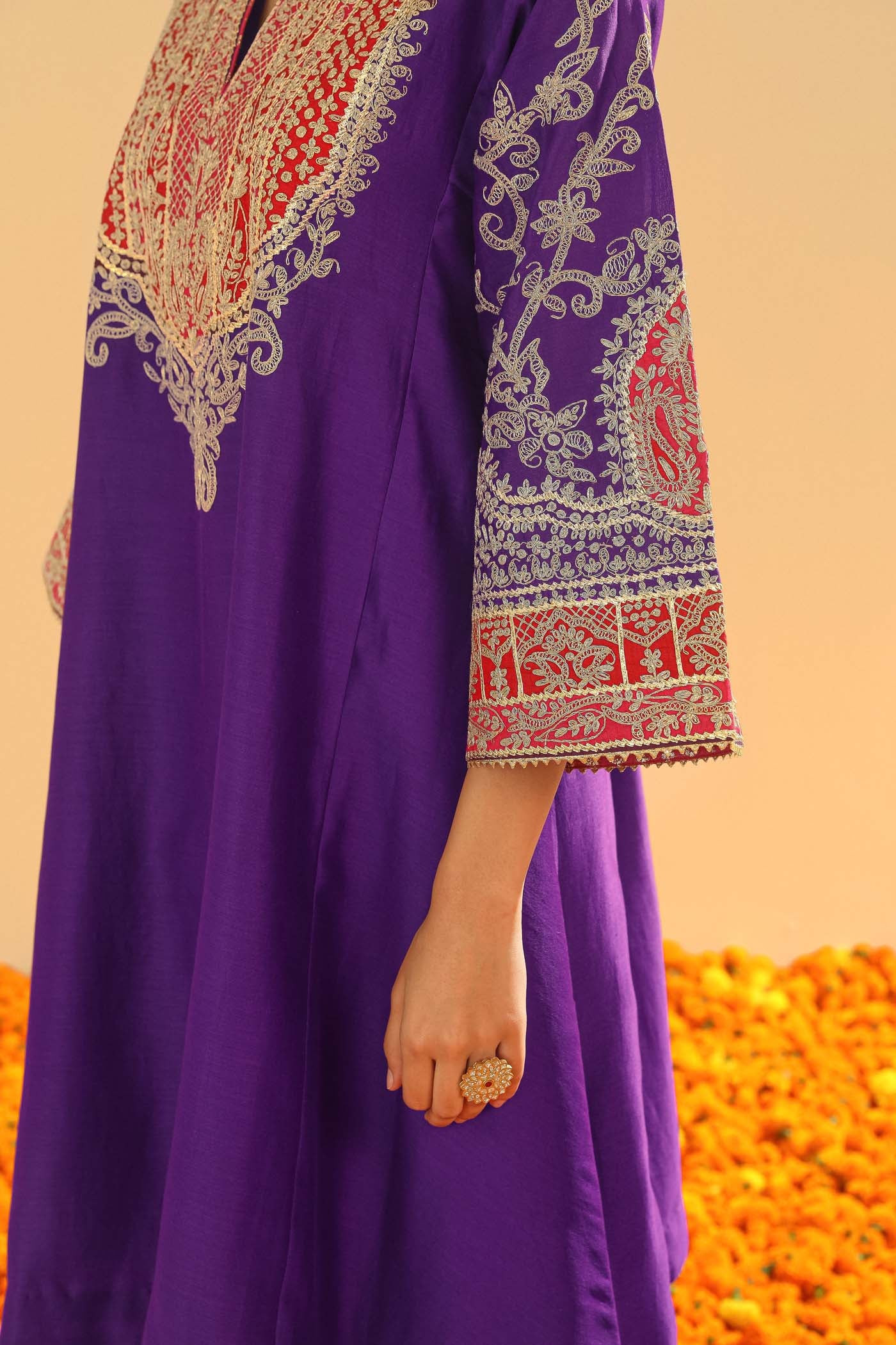 Mohsina - Purple Short Kalidaar Chauga with Salwar - Image 5