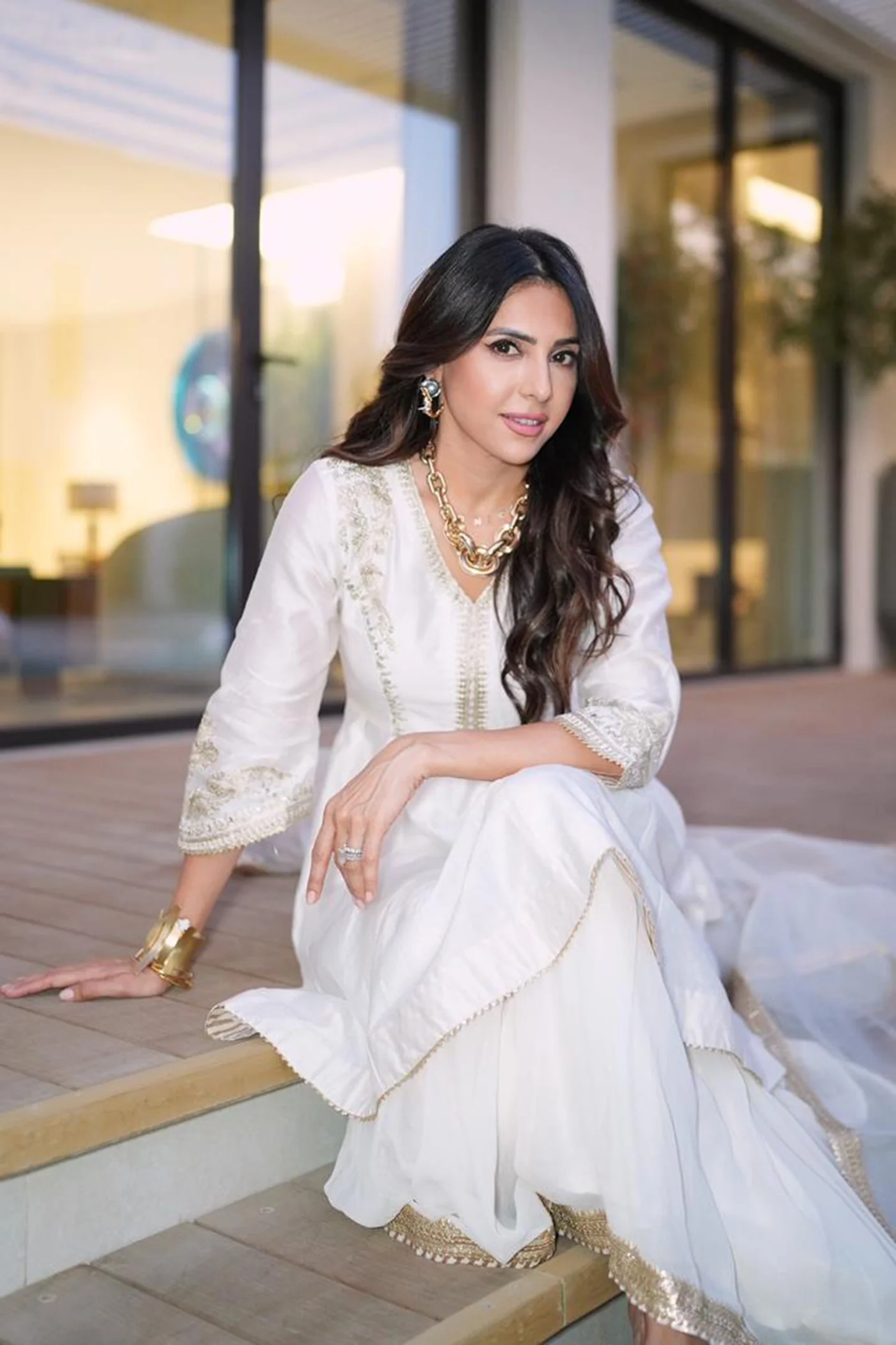 Monica Gupta In Fatima - Daisy Ivory Peplum Garara Set - Image 3
