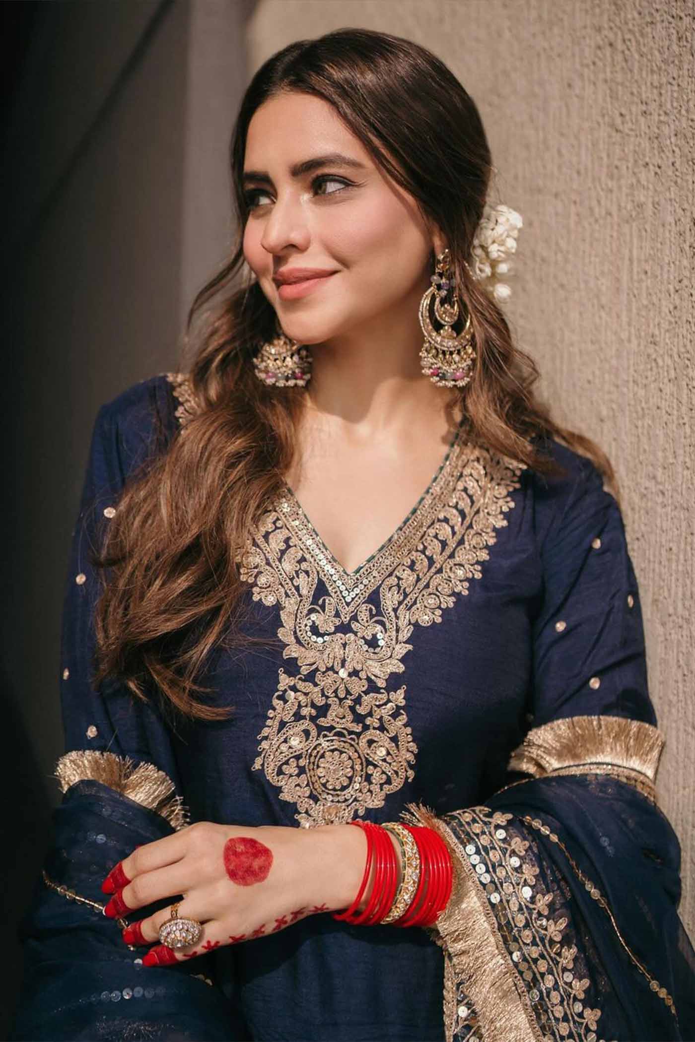 Aamna Shariff In Mysha - Deep Blue Long Choga With Salwar - Image 8
