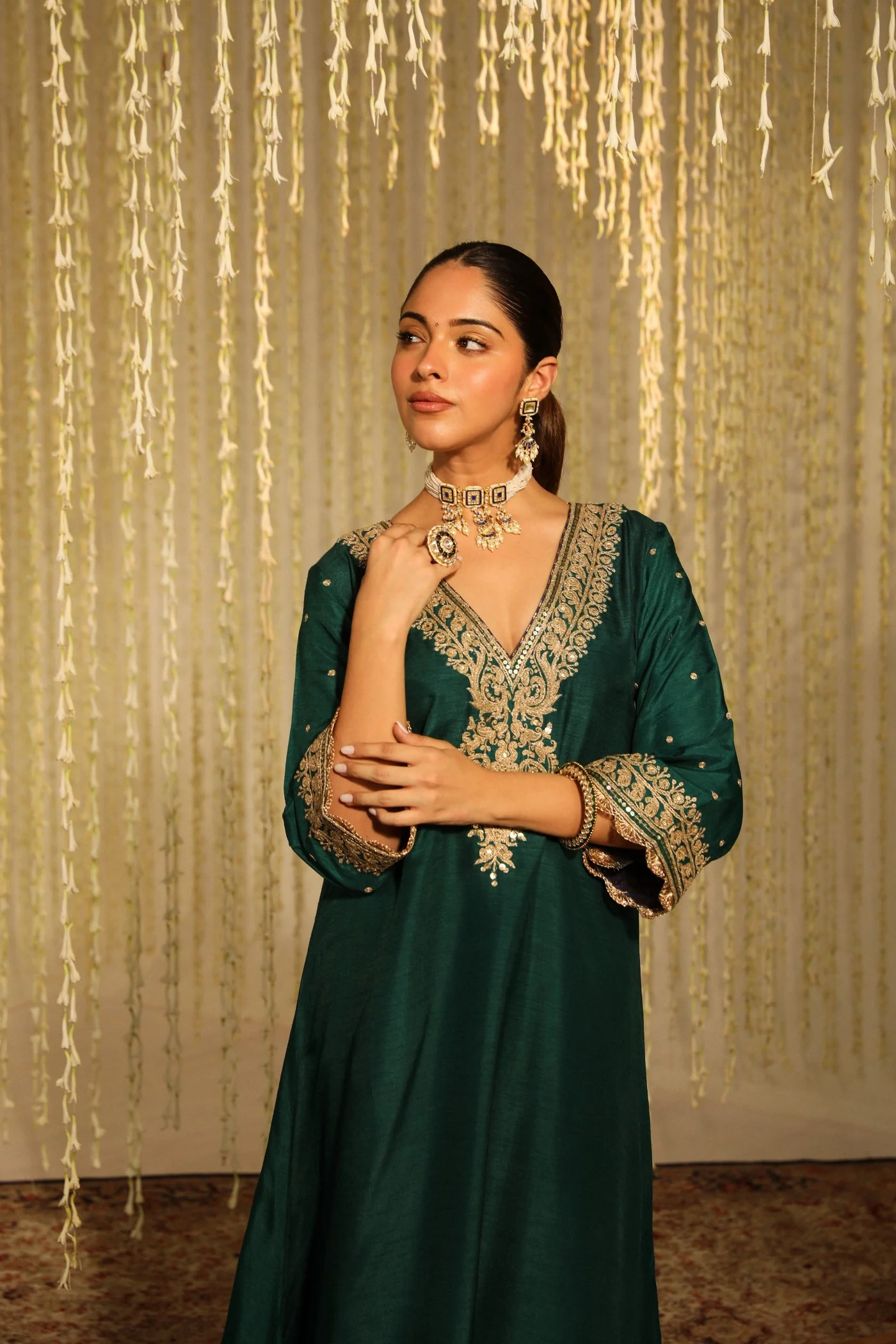 MYSHA - EMERALD GREEN  LONG CHOGA WITH SALWAR - Image 3