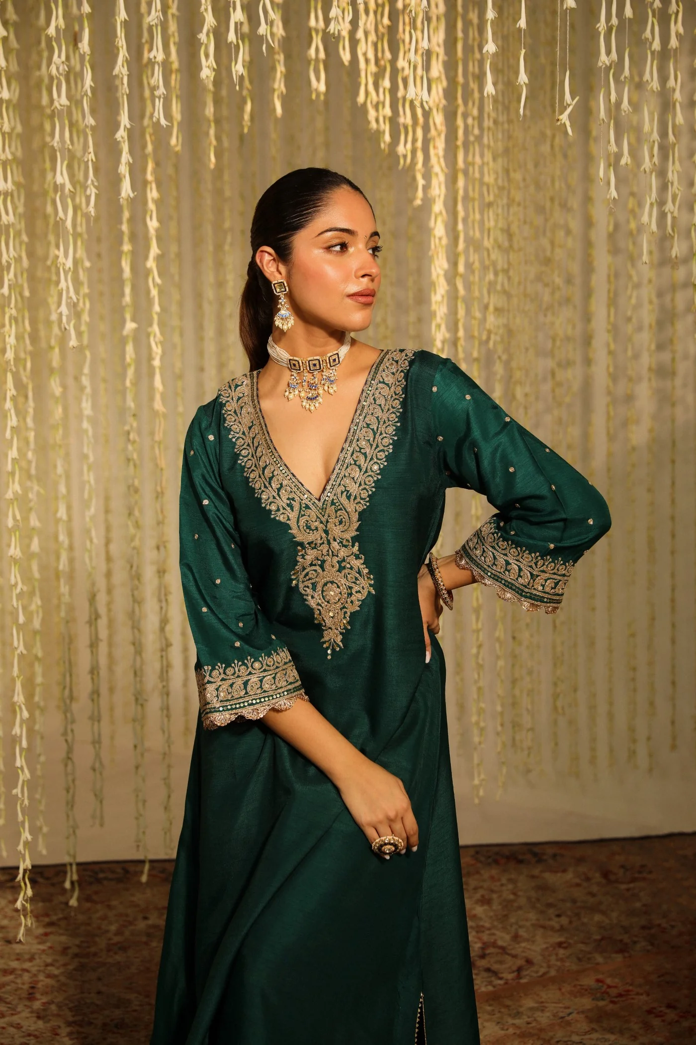 MYSHA - EMERALD GREEN  LONG CHOGA WITH SALWAR - Image 4
