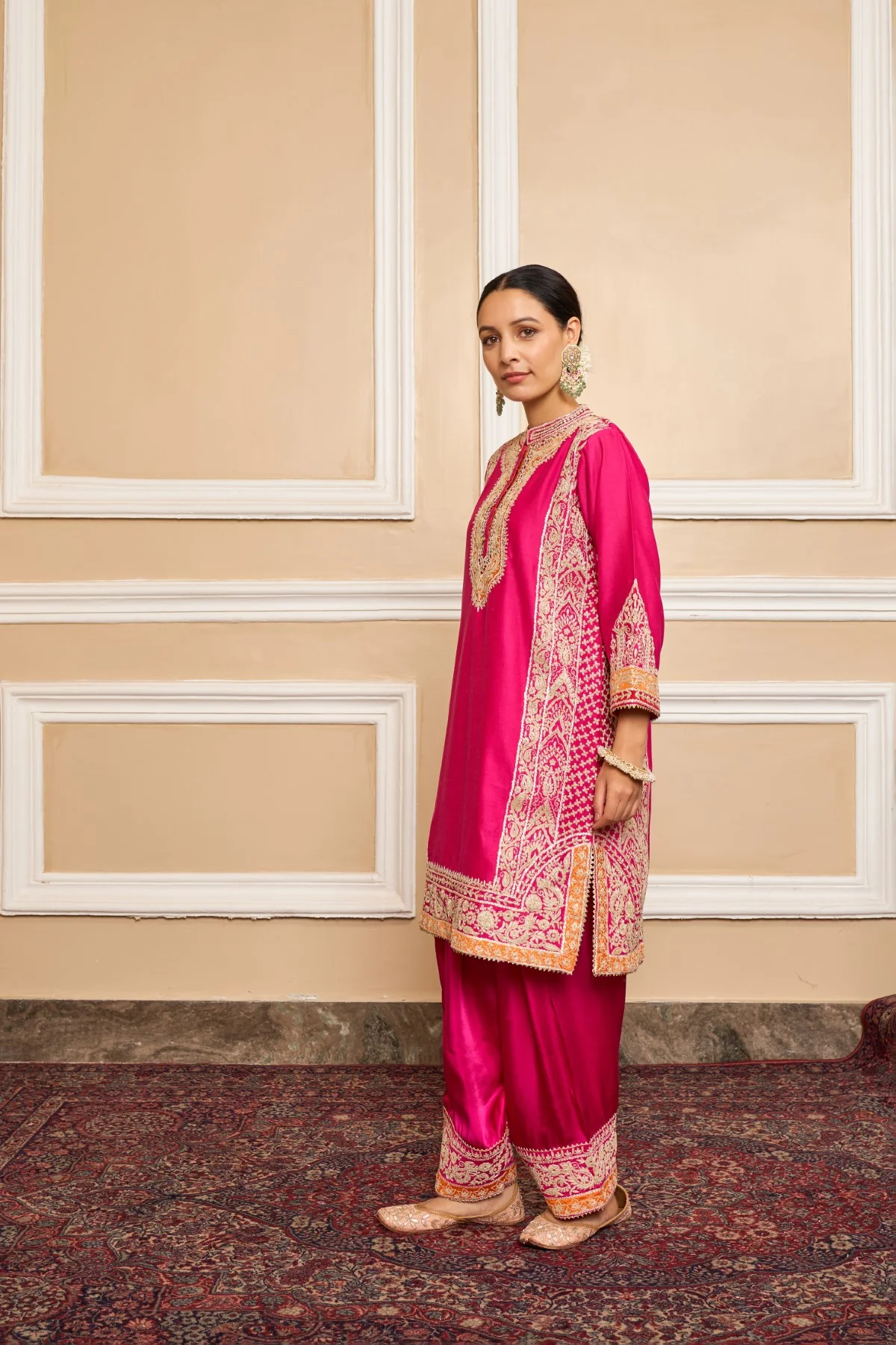 NAAYAAB - Rani Hotpink SHORT KURTA WITH SALWAR AND DUPATTA - Image 3