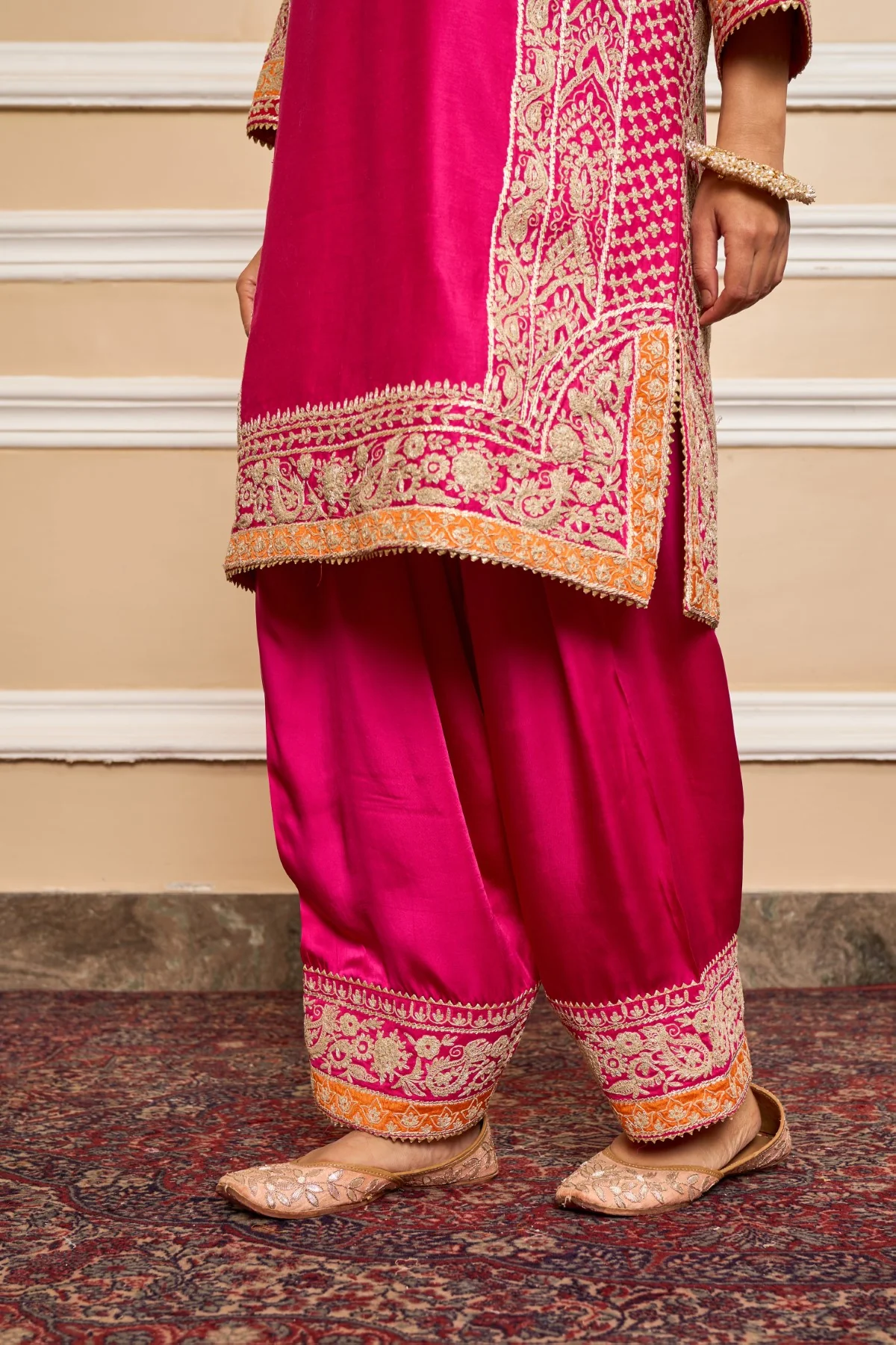 NAAYAAB - Rani Hotpink SHORT KURTA WITH SALWAR AND DUPATTA - Image 6