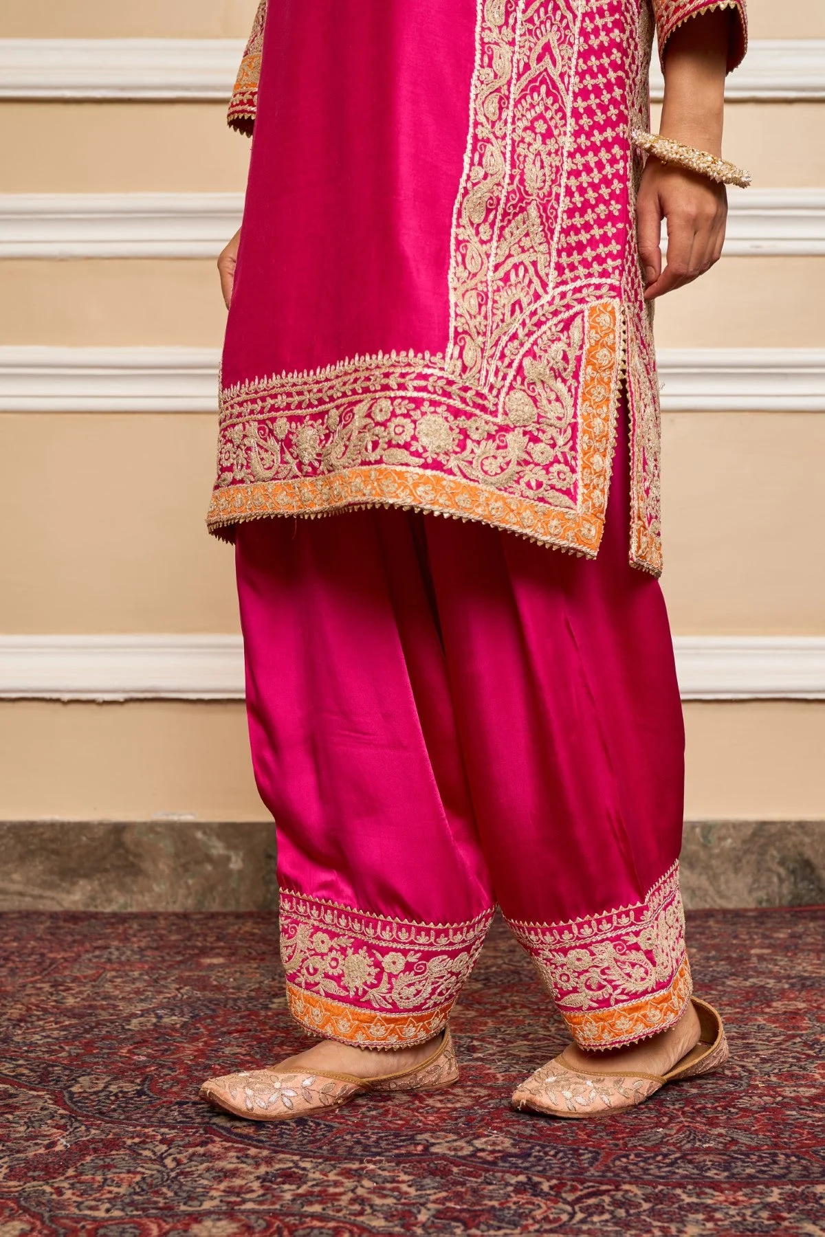 NAAYAAB - Rani Hotpink SHORT KURTA WITH SALWAR AND DUPATTA (LXRTS) - Image 6