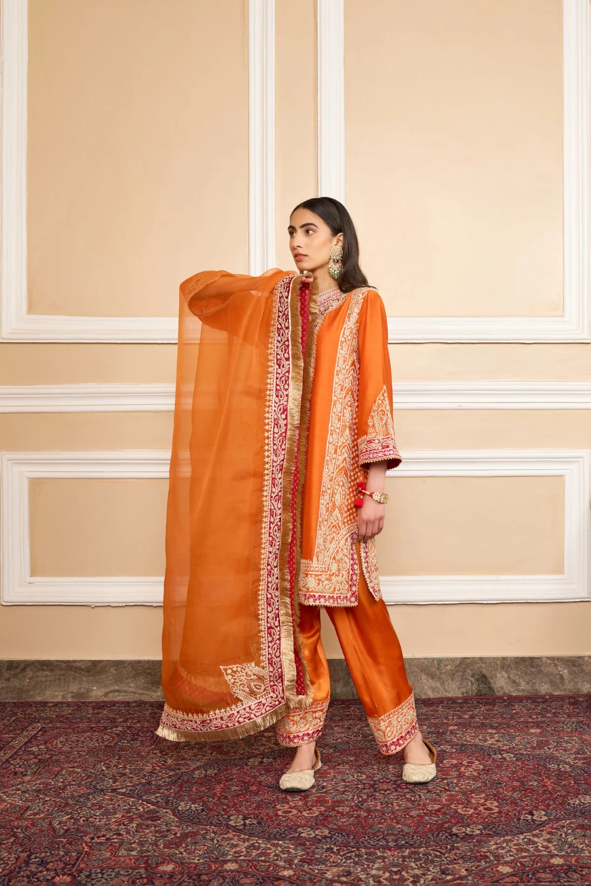Chandni Girdhar In NAAYAAB - Orange SHORT KURTA WITH SALWAR AND DUPATTA - Image 4