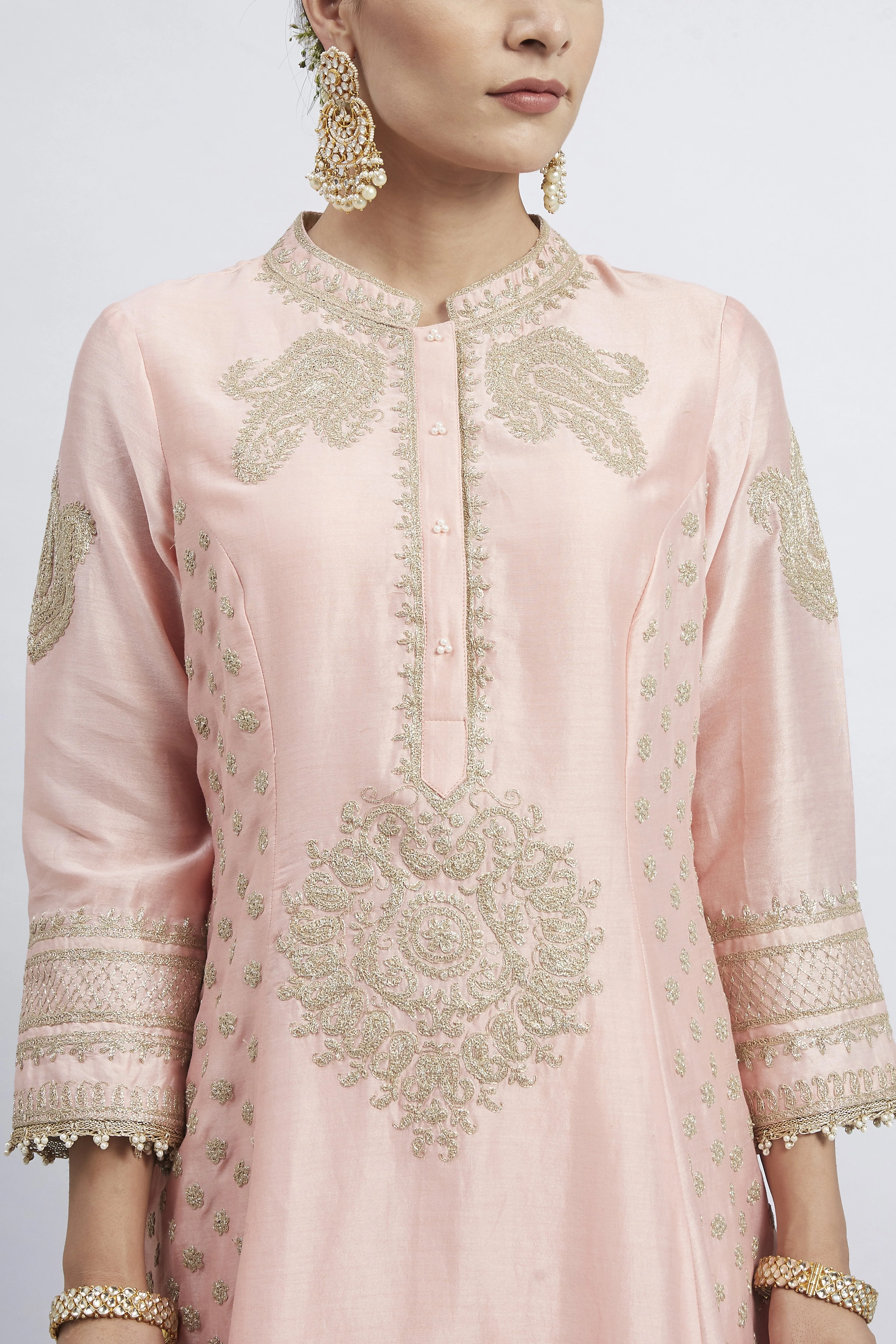 Naazira-Carnation Pink Embroidered Kurta Set (Lxrts) - Image 11