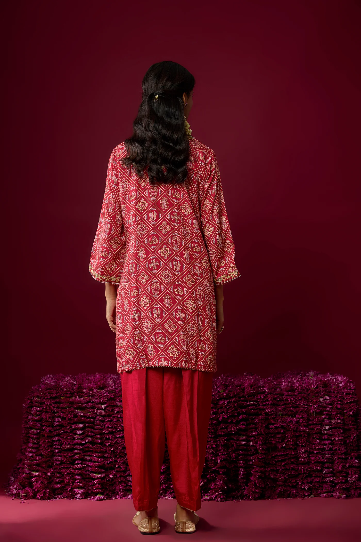 Nadia - Deep Red Short Kurta With Salwar - Image 4