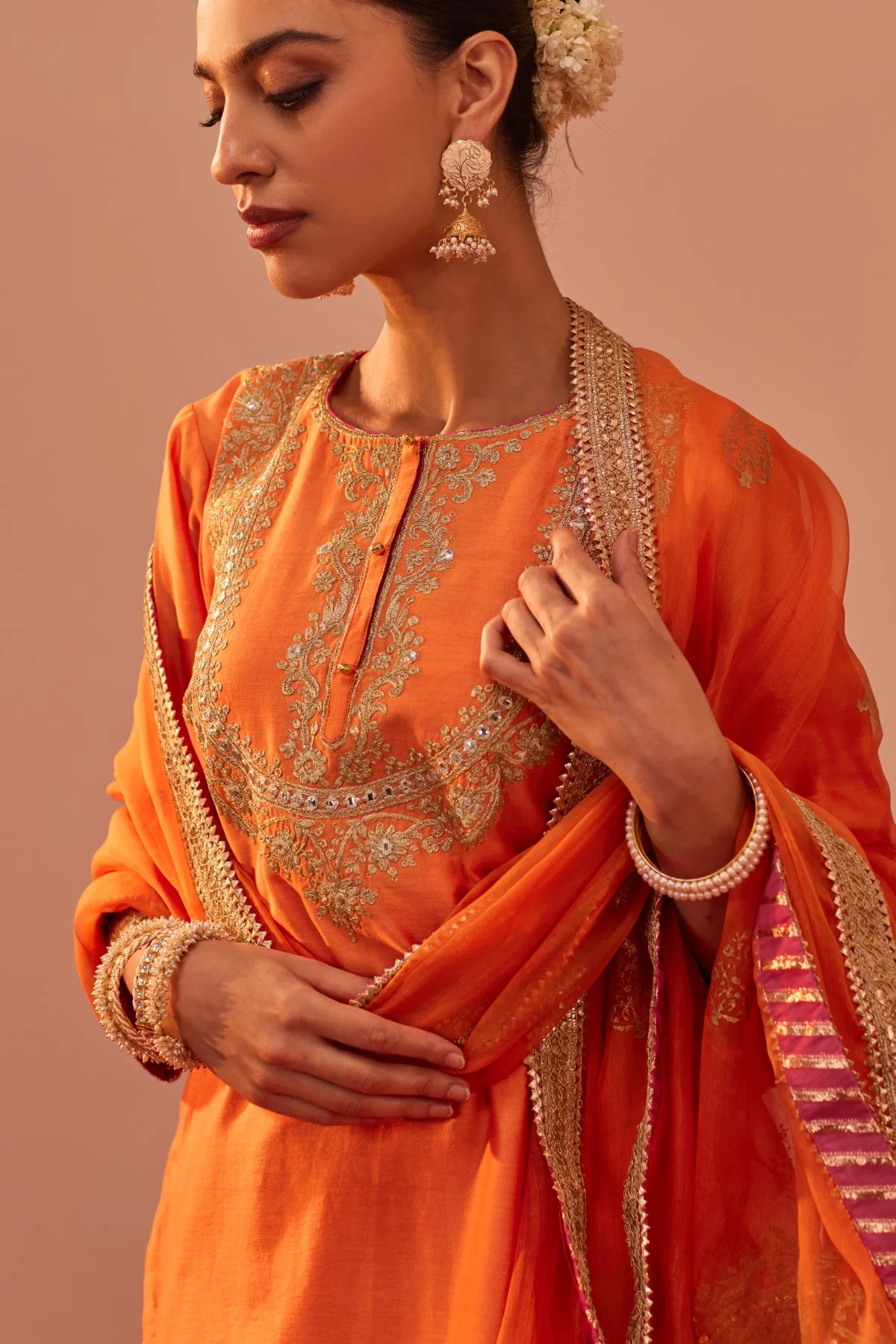 Nafisah - Tangerine Orange Kurta Set - Image 3