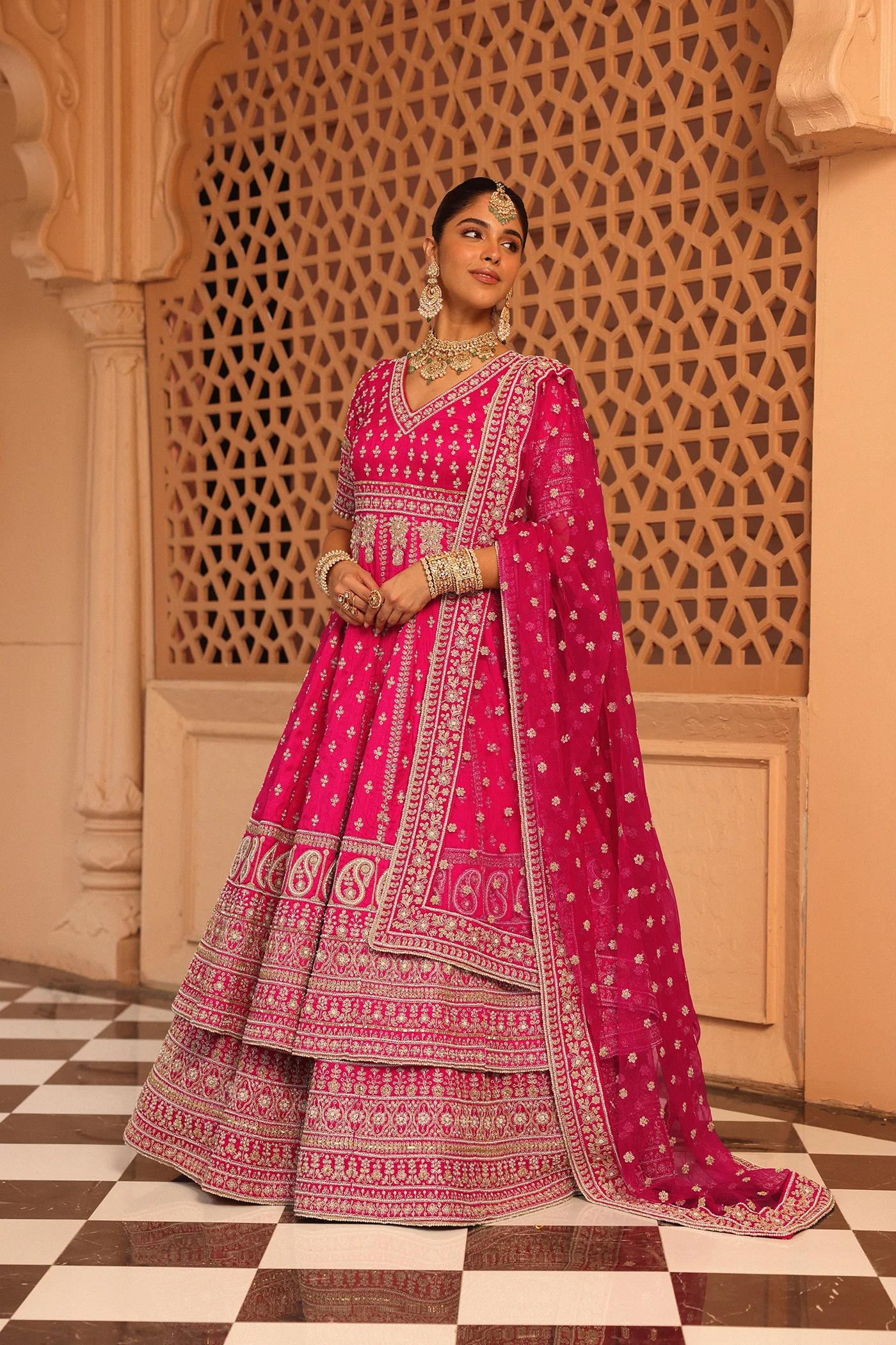 Naila - Rani Hotpink Anarkali with  Lehenga and Dupatta - Image 2
