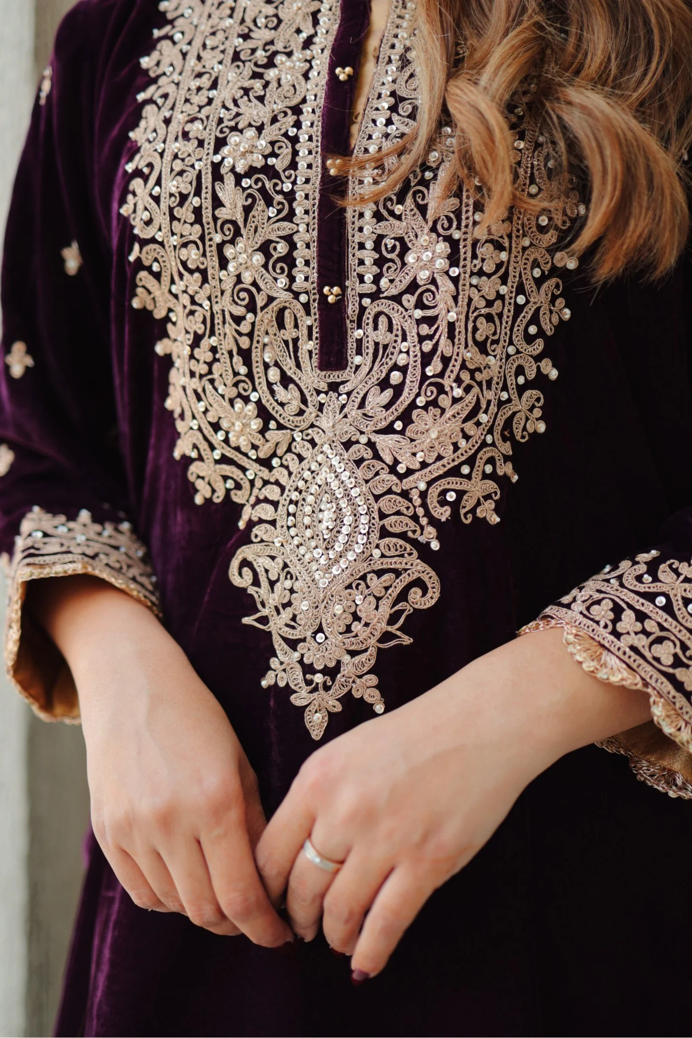 Naima -Wine Silk Velvet Short Kurta with Salwar - Image 5