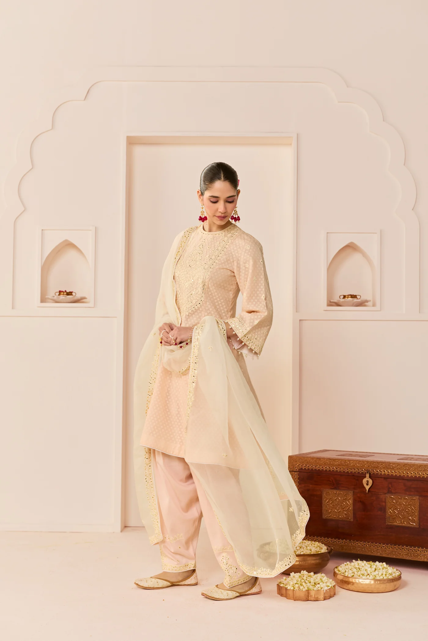 Nida - Carnation Pink Short Choga With Farshi Salwar - Image 3