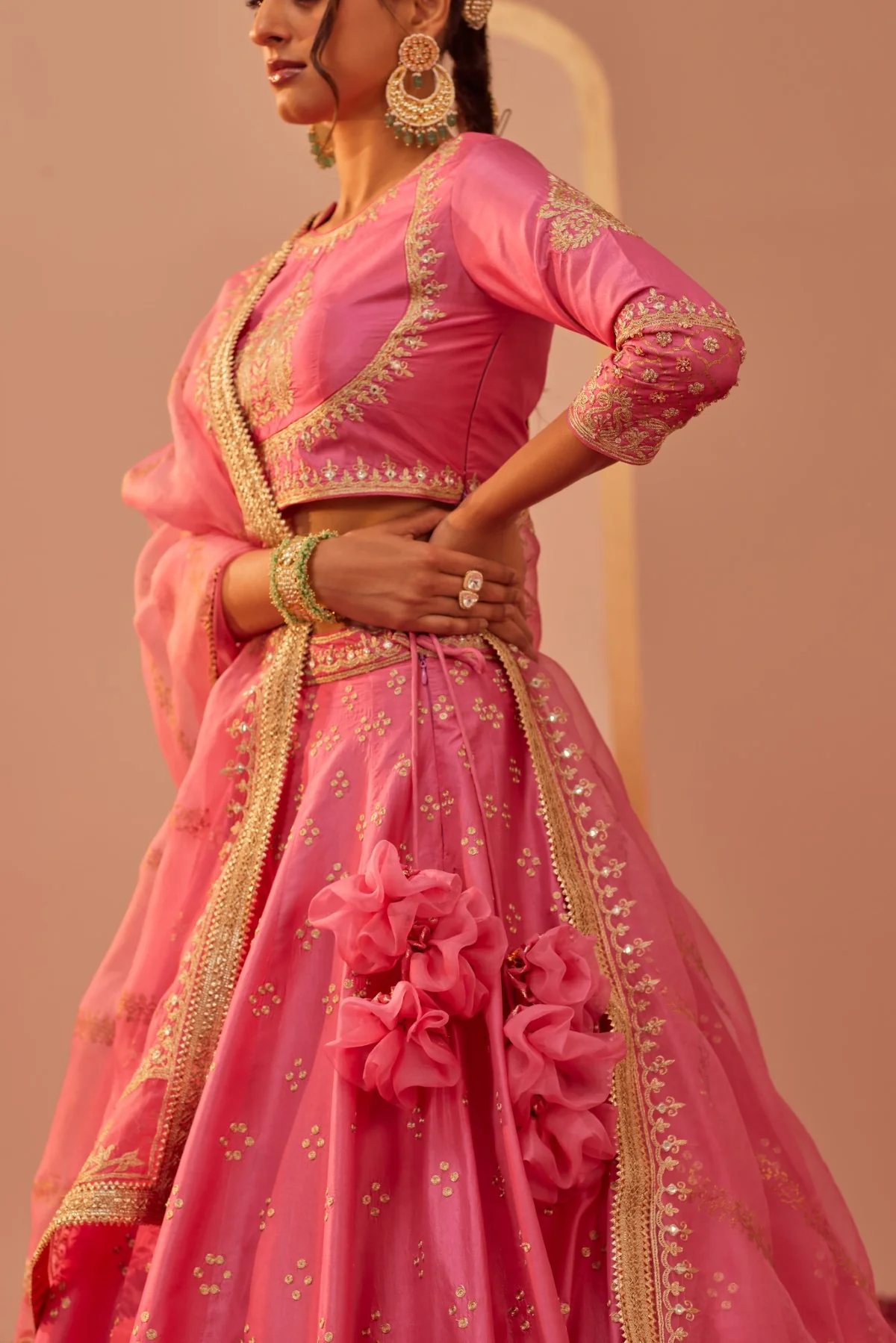 Naaina- Flamingo Pink Lehnega Set with Dupatta - Image 5