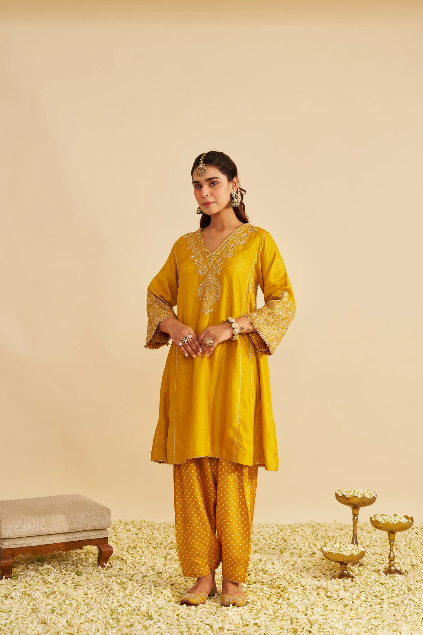NIYAH - Heirloom Mustard SHORT CHAUGA WITH SALWAR - Image 2