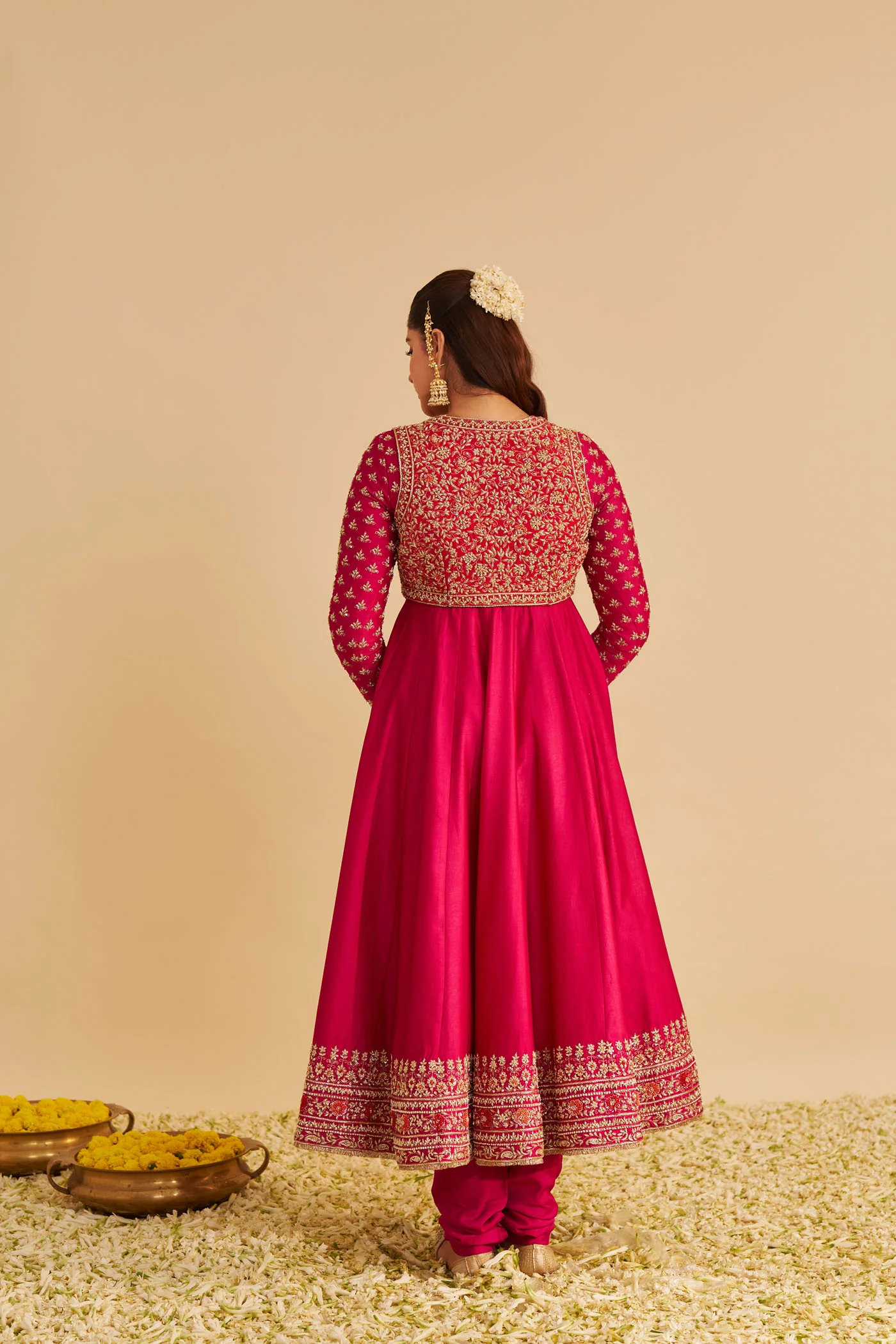 Noor - Dabka Zardozi Embroidered Chanderi Silk Rani Hotpink Anarkali  Set - Image 7