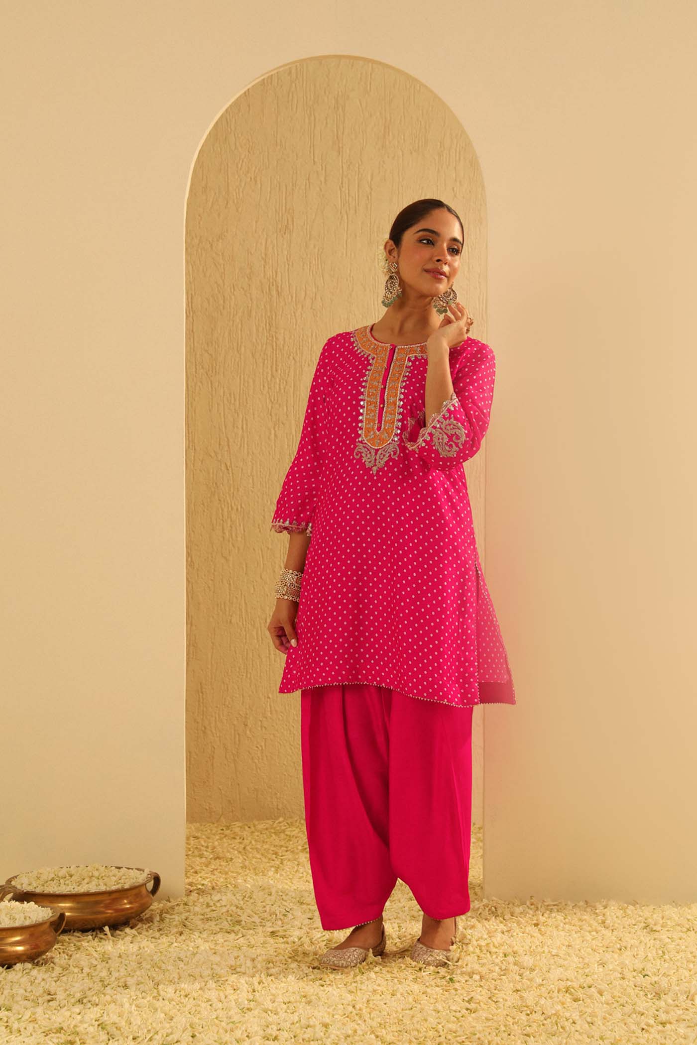 Noora - Rani Hotpink Short Kurta with Salwar (Lxrts) - Image 3