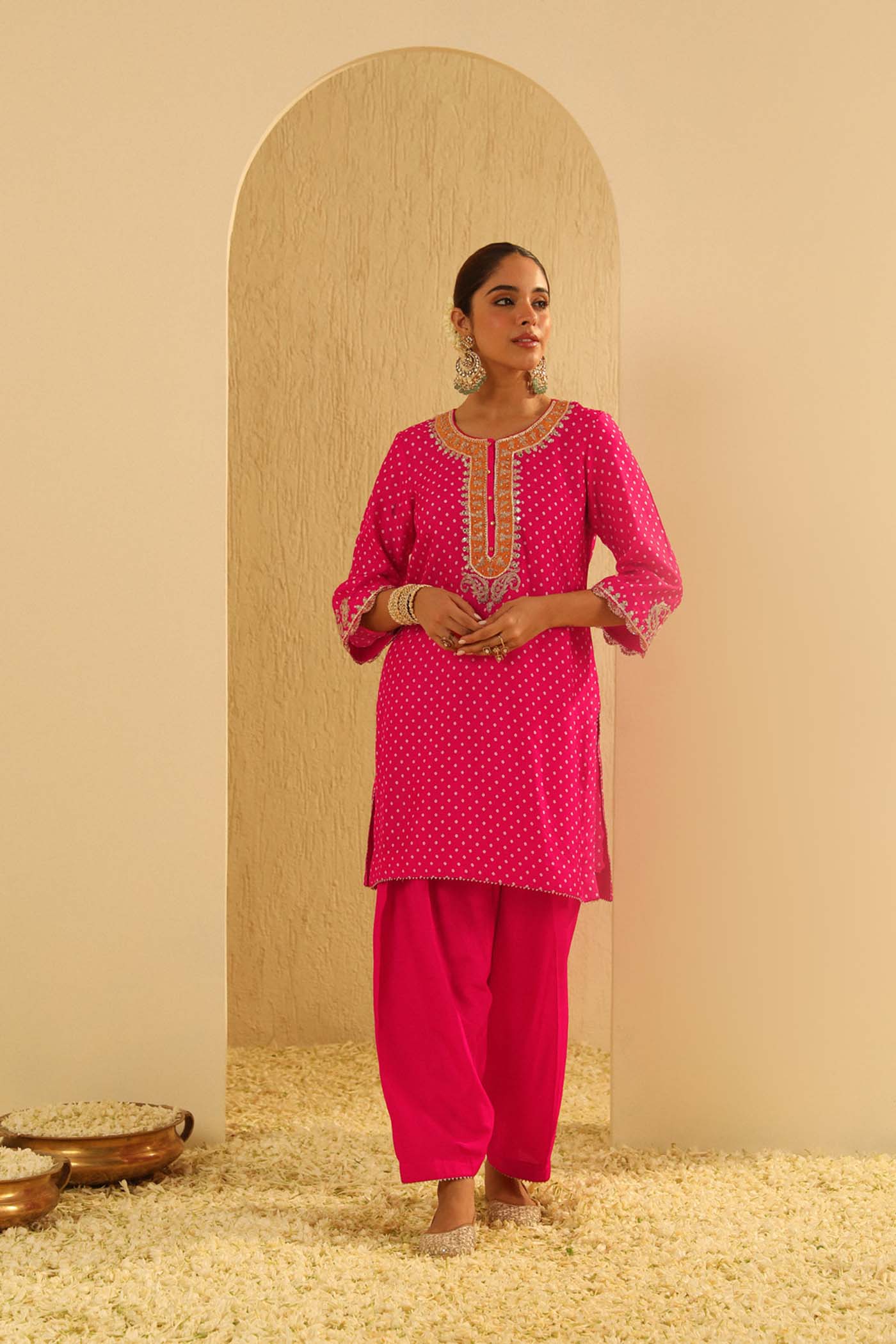 Noora - Rani Hotpink Short Kurta with Salwar (Lxrts) - Image 4