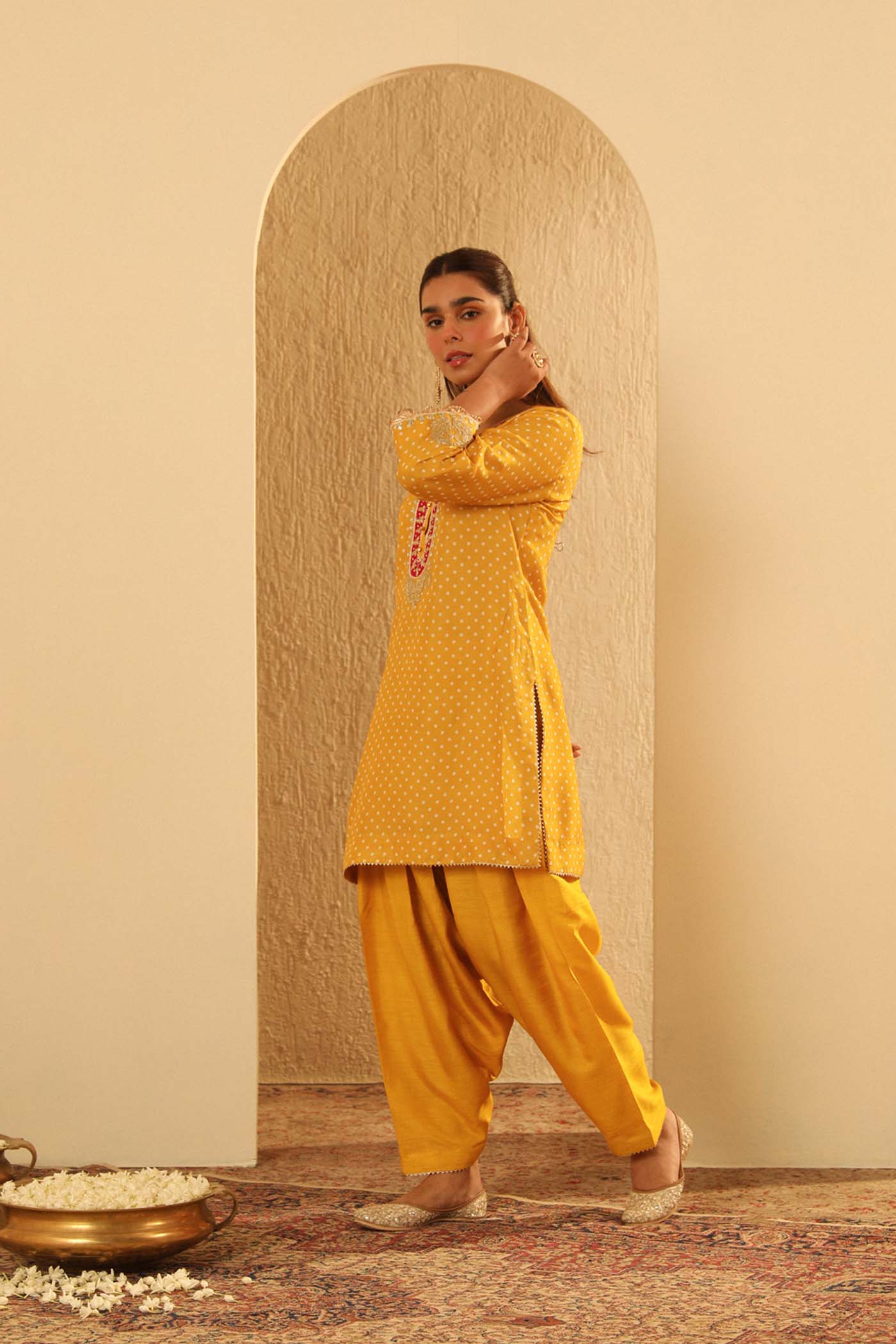 Noora - Mustard Short Kurta with Salwar (Lxrts) - Image 3